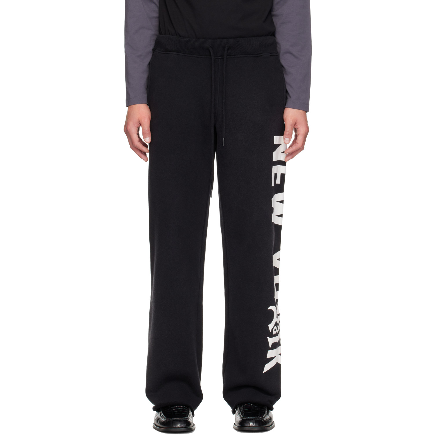 R13 Black 'New York 13' Wide Leg Sweatpants