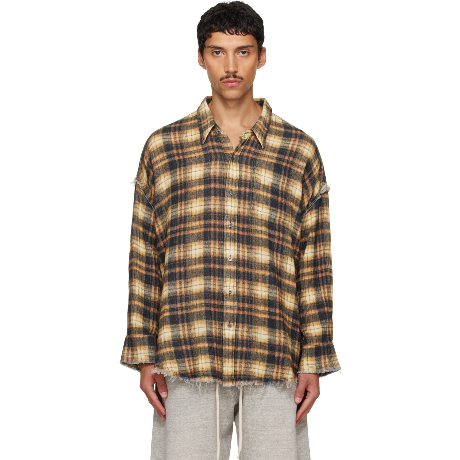 R13 Yellow Shredded Seam Drop Neck Shirt