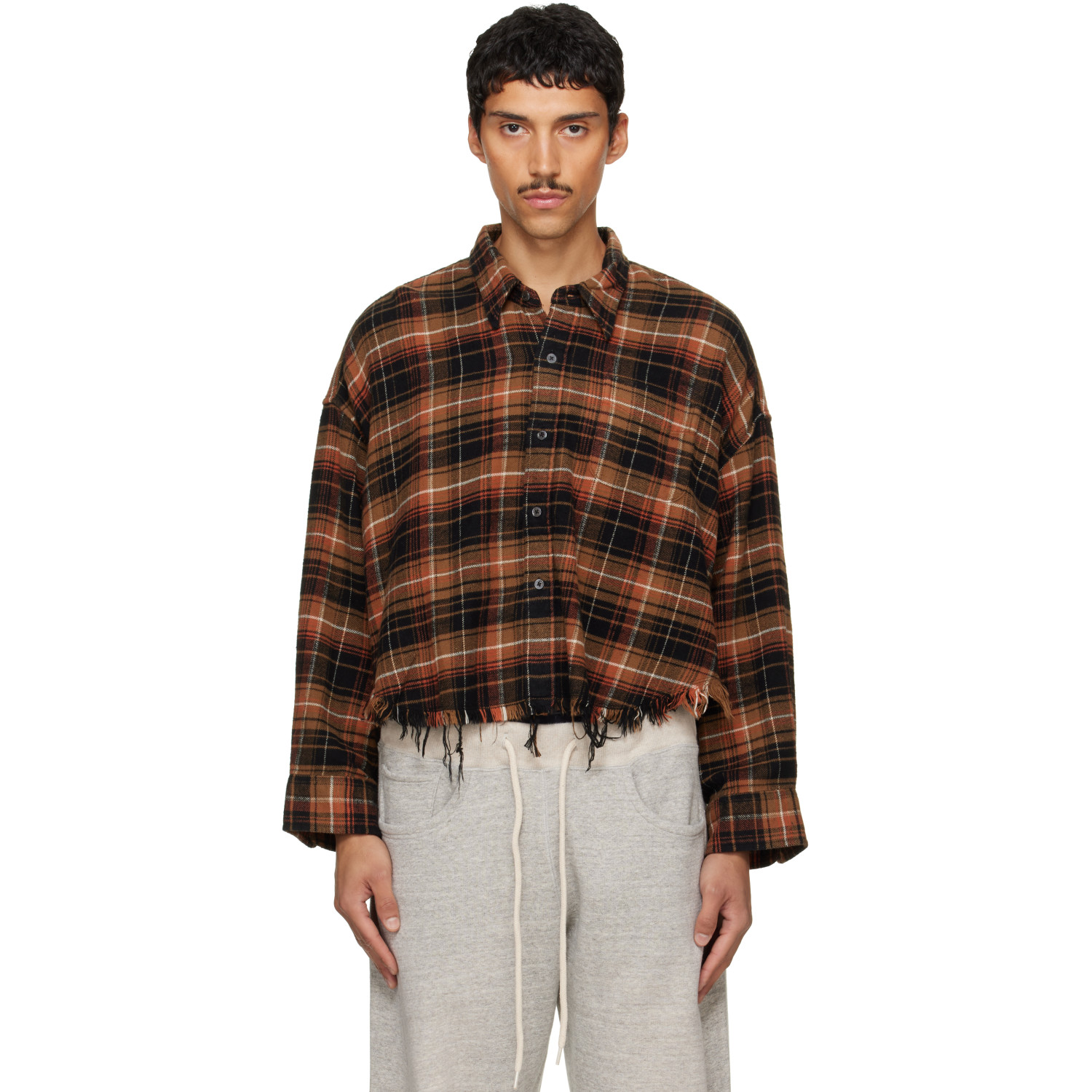 R13 Brown & Black Drop Neck Cropped Shirt