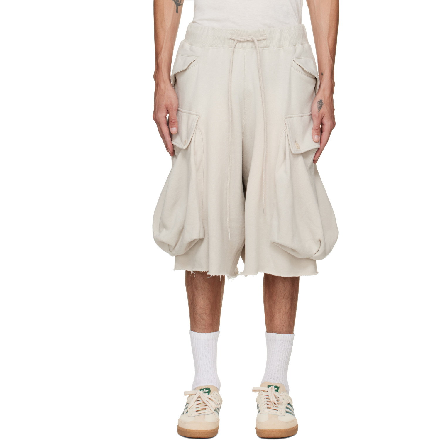 R13 Off-White Jumbo Cargo Pocket Sweat Shorts