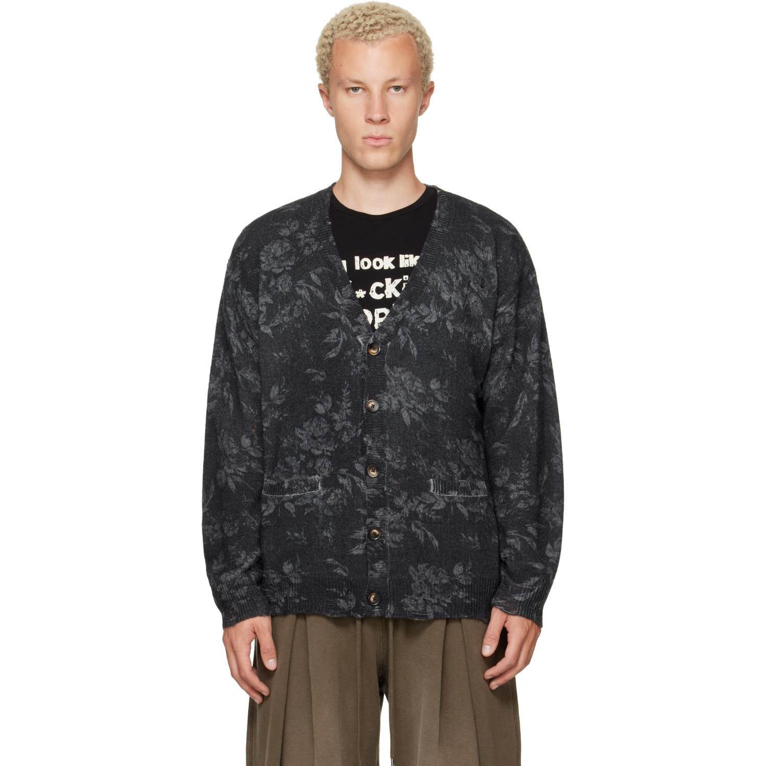 R13 Gray Printed Boyfriend Cardigan