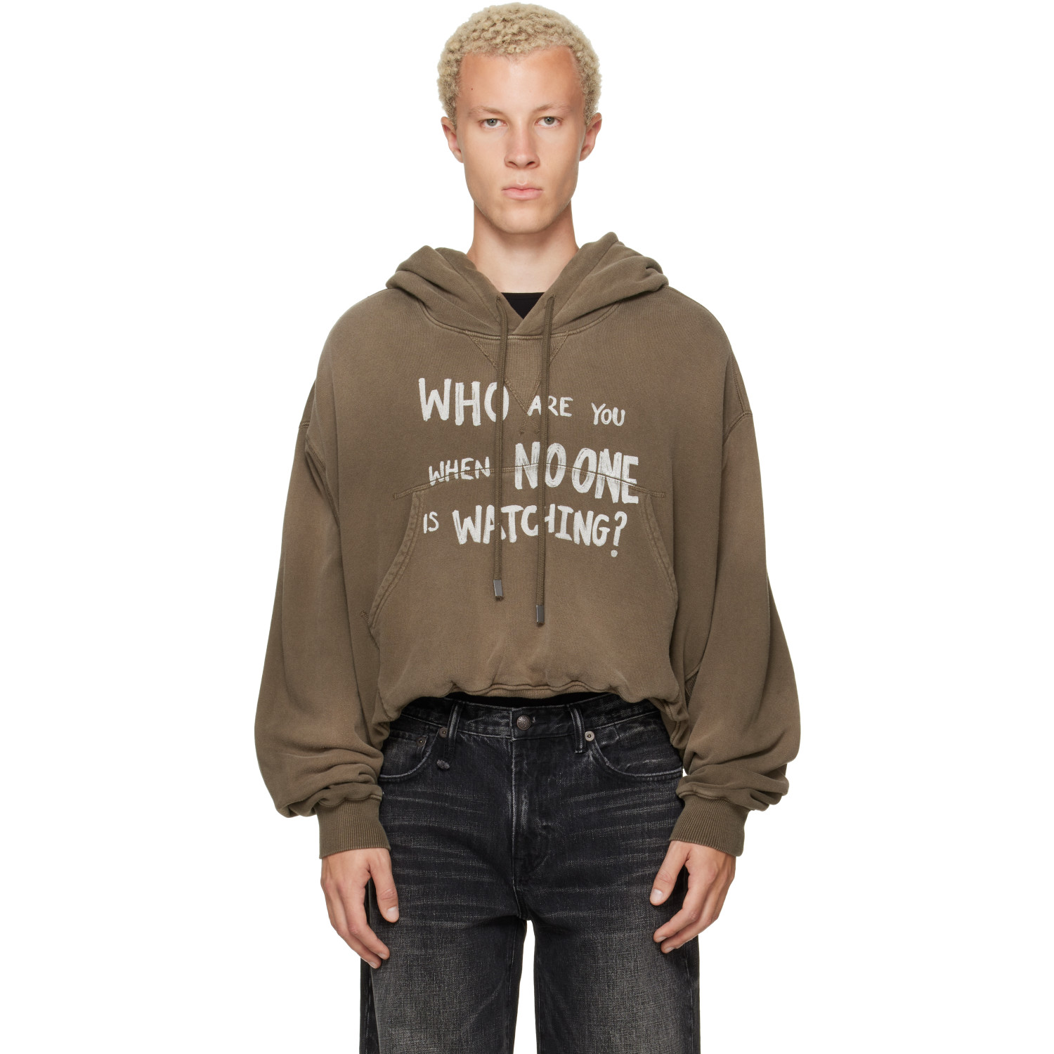 R13 Khaki Balloon Popover 'Who Are You' Hoodie