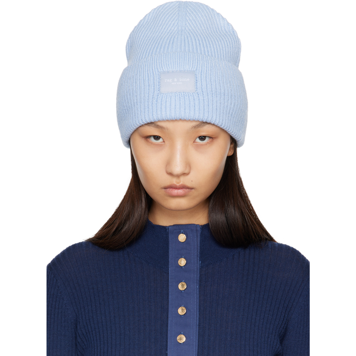Rag & Bone Blue Blake Rib-knit Beanie In Ltblue