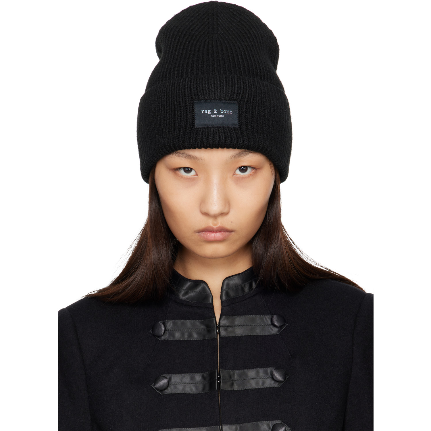 Rag & Bone Black Blake Rib-knit Beanie