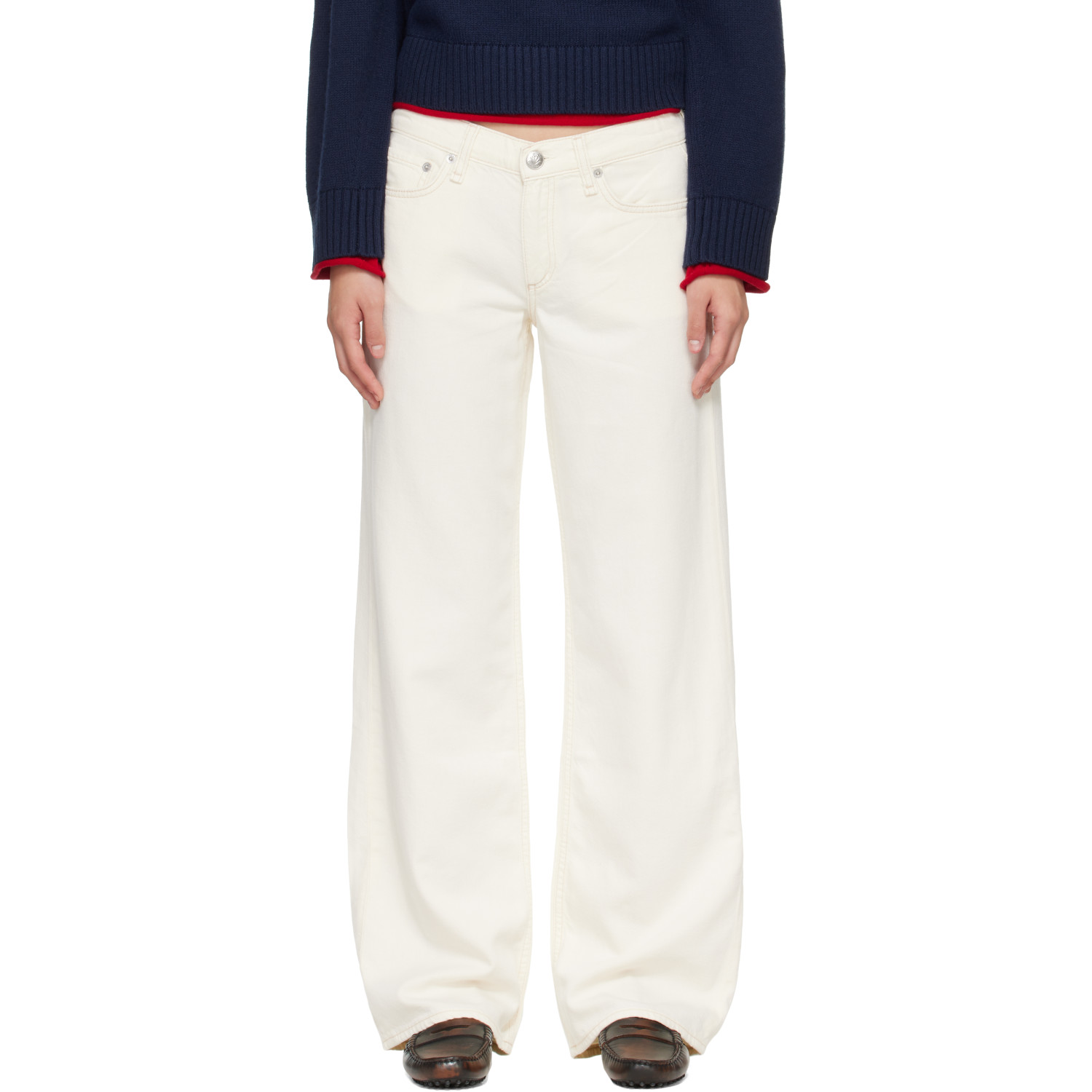 Rag & Bone Off-white Cam Relaxed Straight Jeans In Ecru