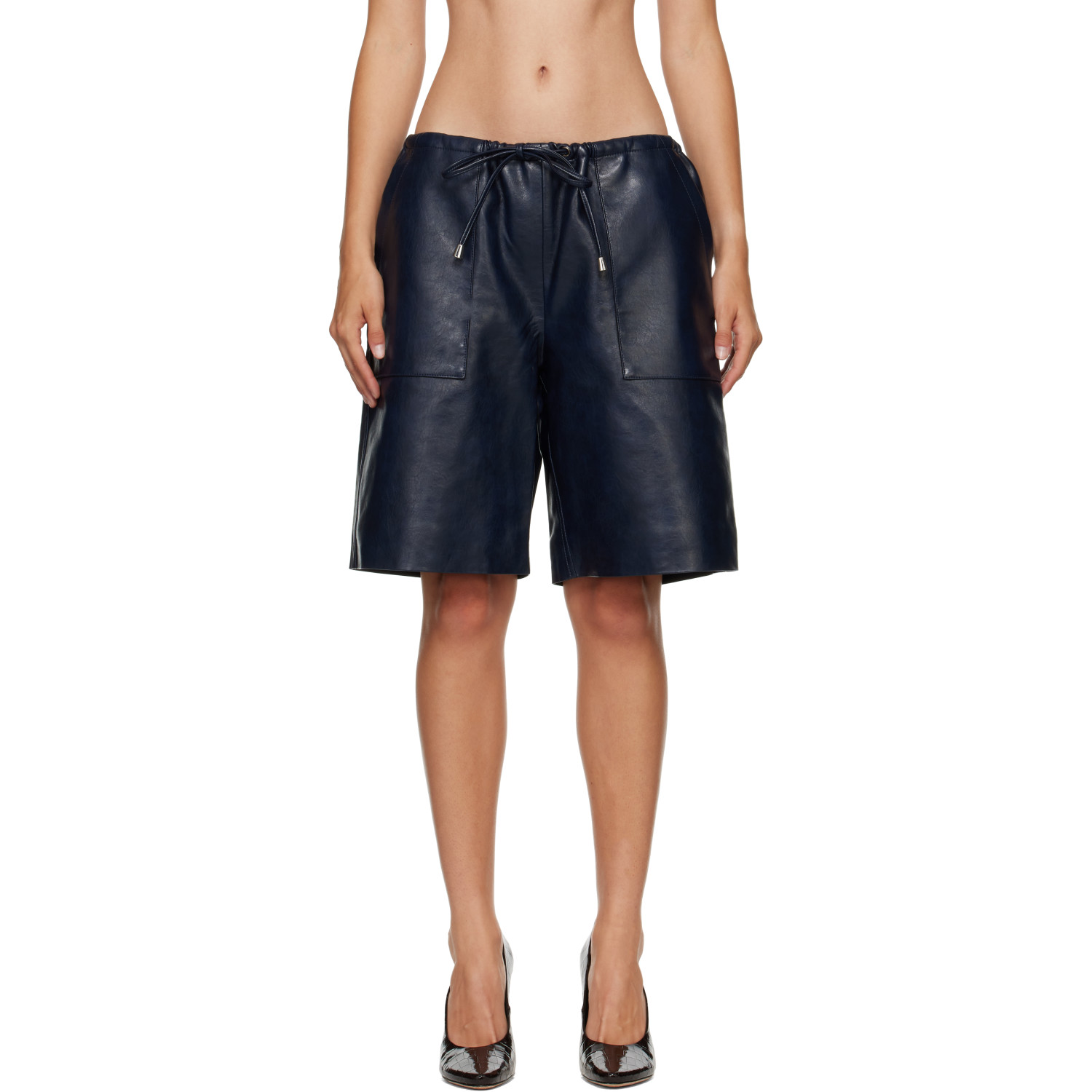 rag & bone Navy Claire Faux-Leather Drawstring Shorts