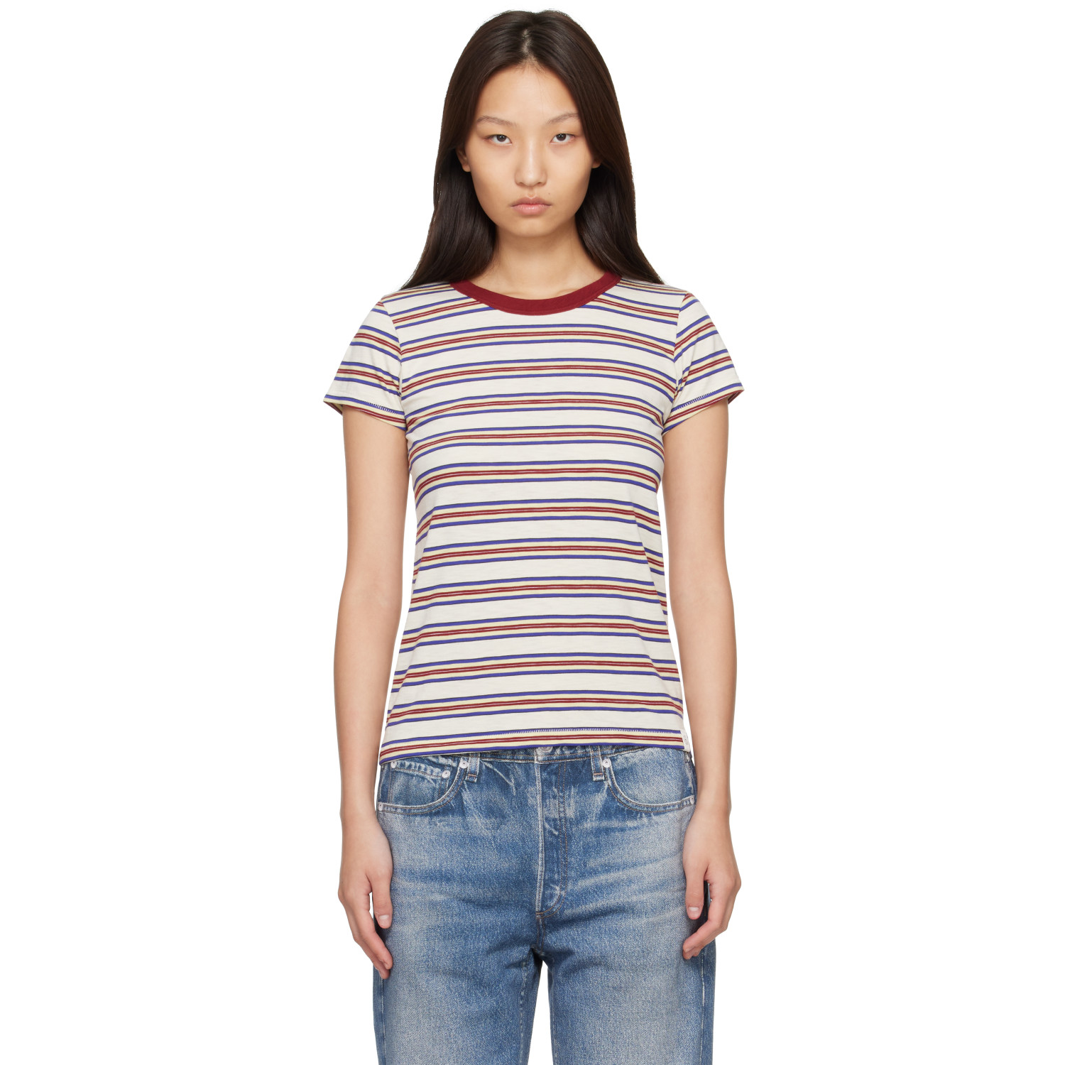 Rag & Bone Off-white 'the Slub Stripe' T-shirt In Ivglmlt