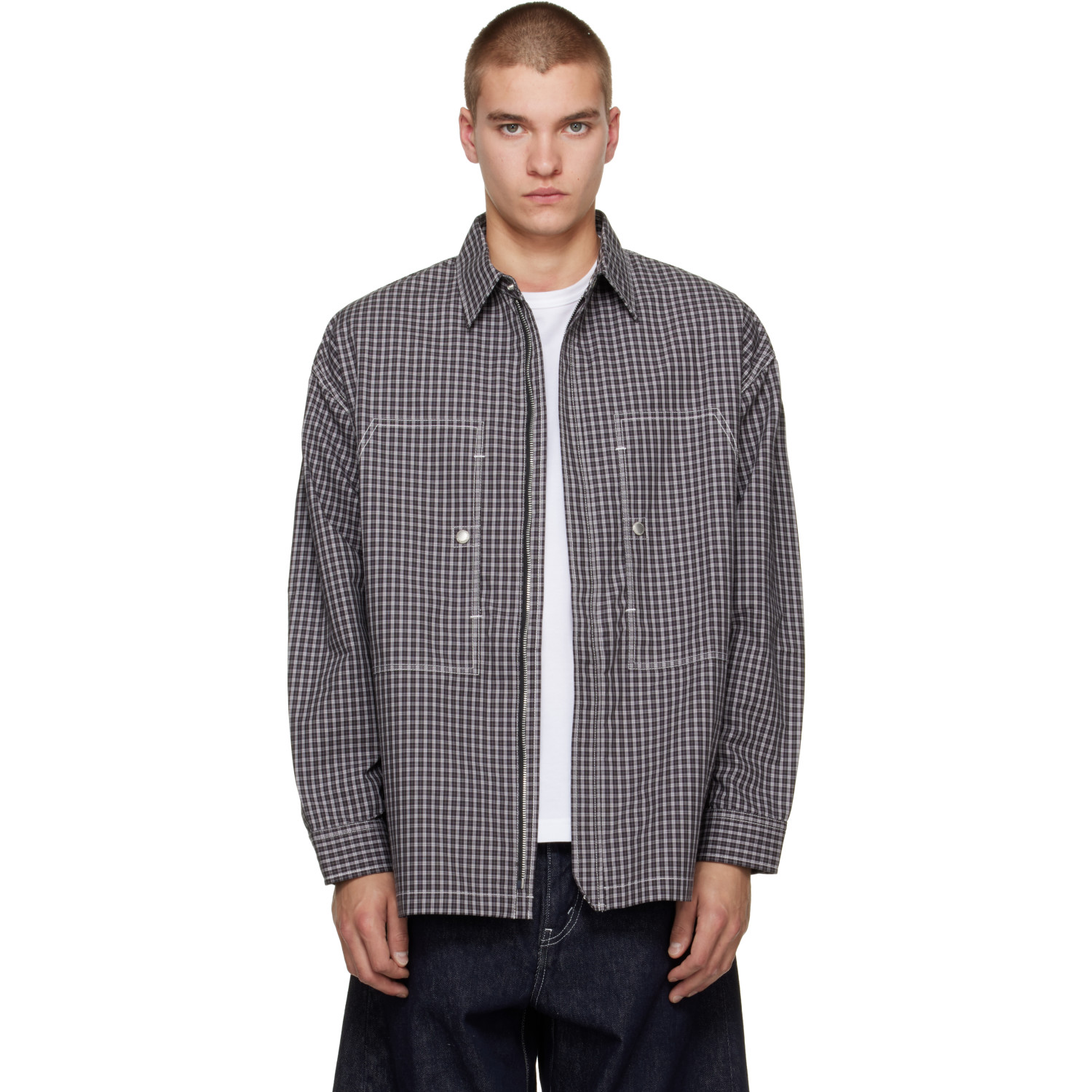 Comme des Garçons Homme Gray Check Triple Layers Laminated Shirt