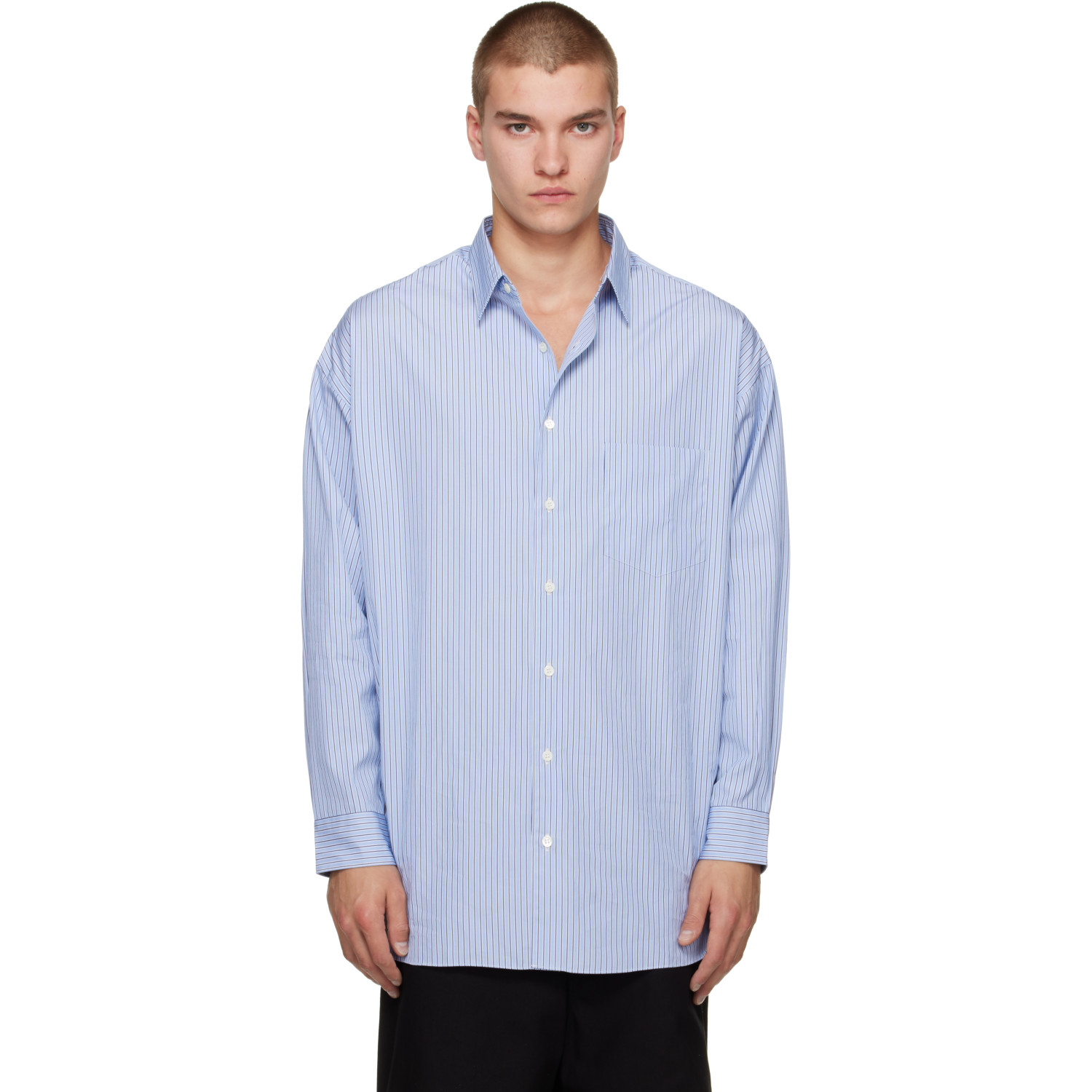 Comme des Garçons Homme Blue Cotton Stripe Shirt