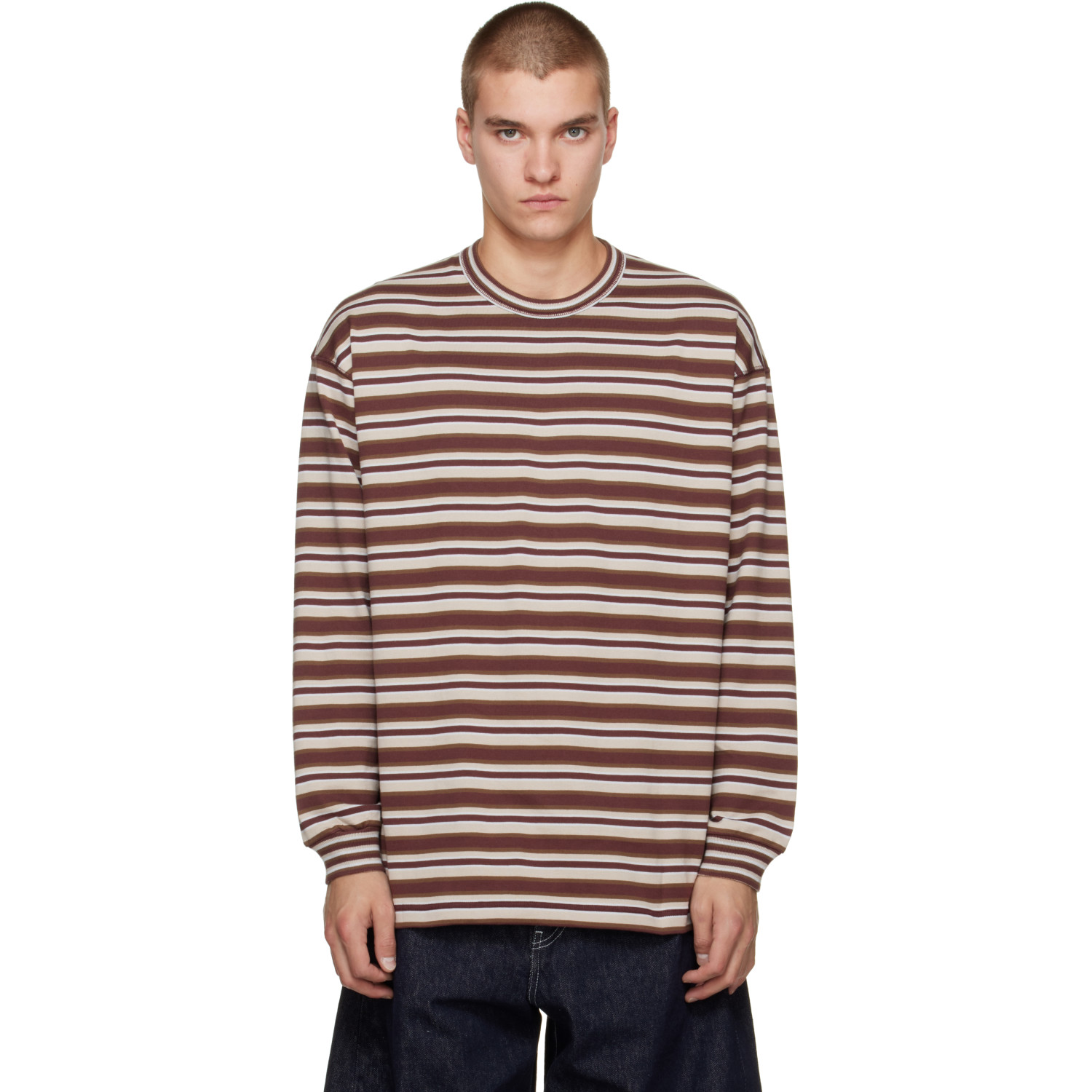Comme des Garçons Homme Brown Cotton Jersey Stripe T-shirt