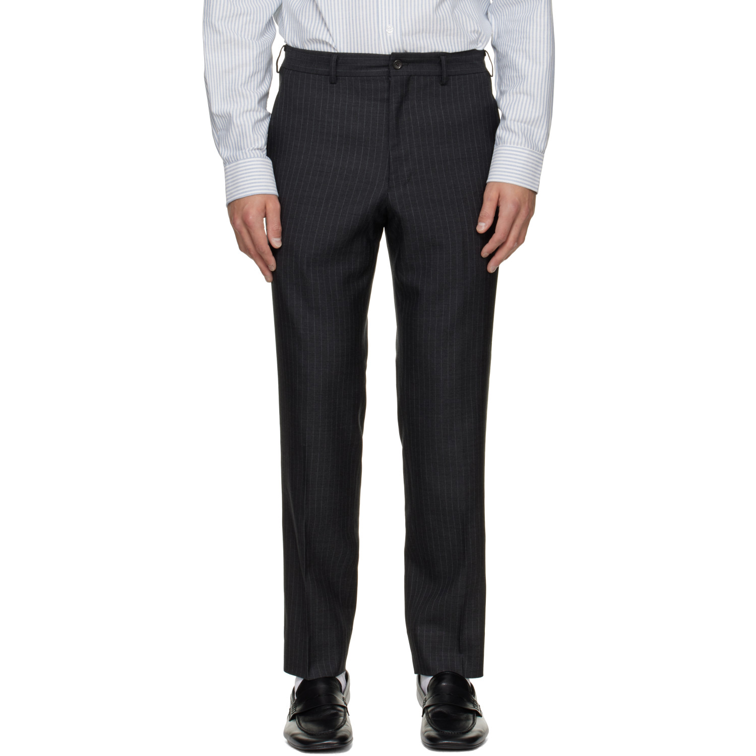 Comme des Garçons Homme Deux Gray Wool Cashmere Pinstripe Trousers
