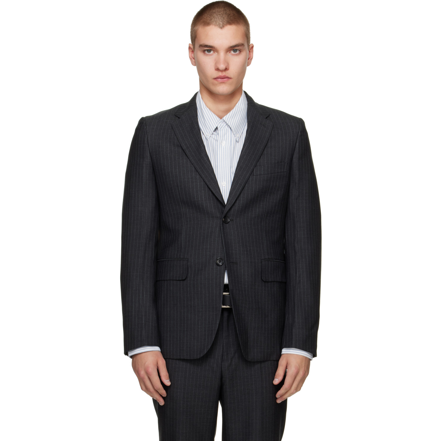 Comme des Garçons Homme Deux Gray Wool Pinstripe Blazer