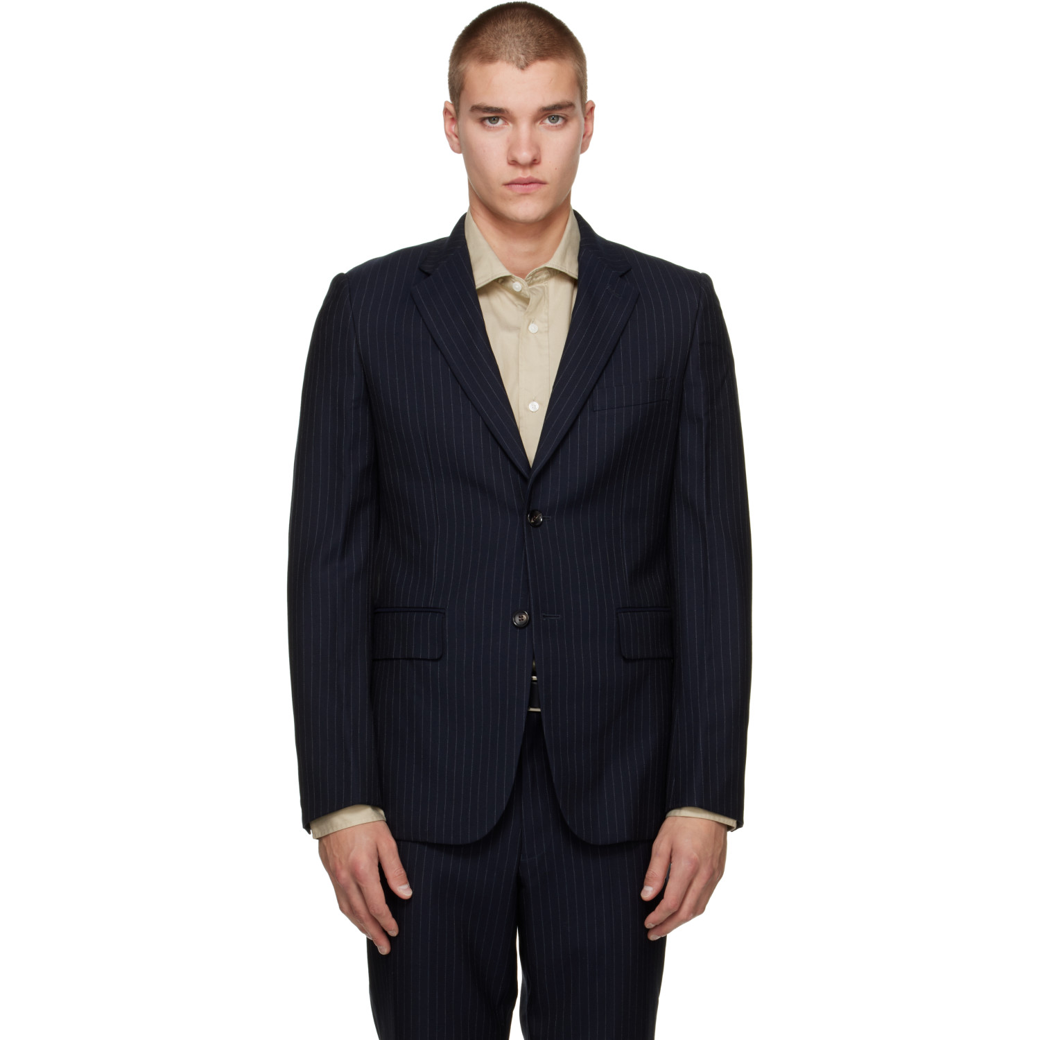 Comme des Garçons Homme Deux Navy Wool Cashmere Pinstripe Blazer