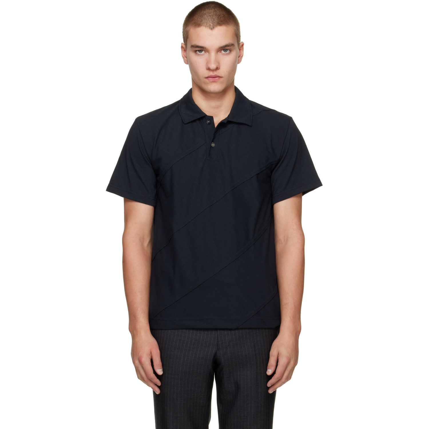 Comme des Garçons Homme Deux Black Diagonal Seam Polo