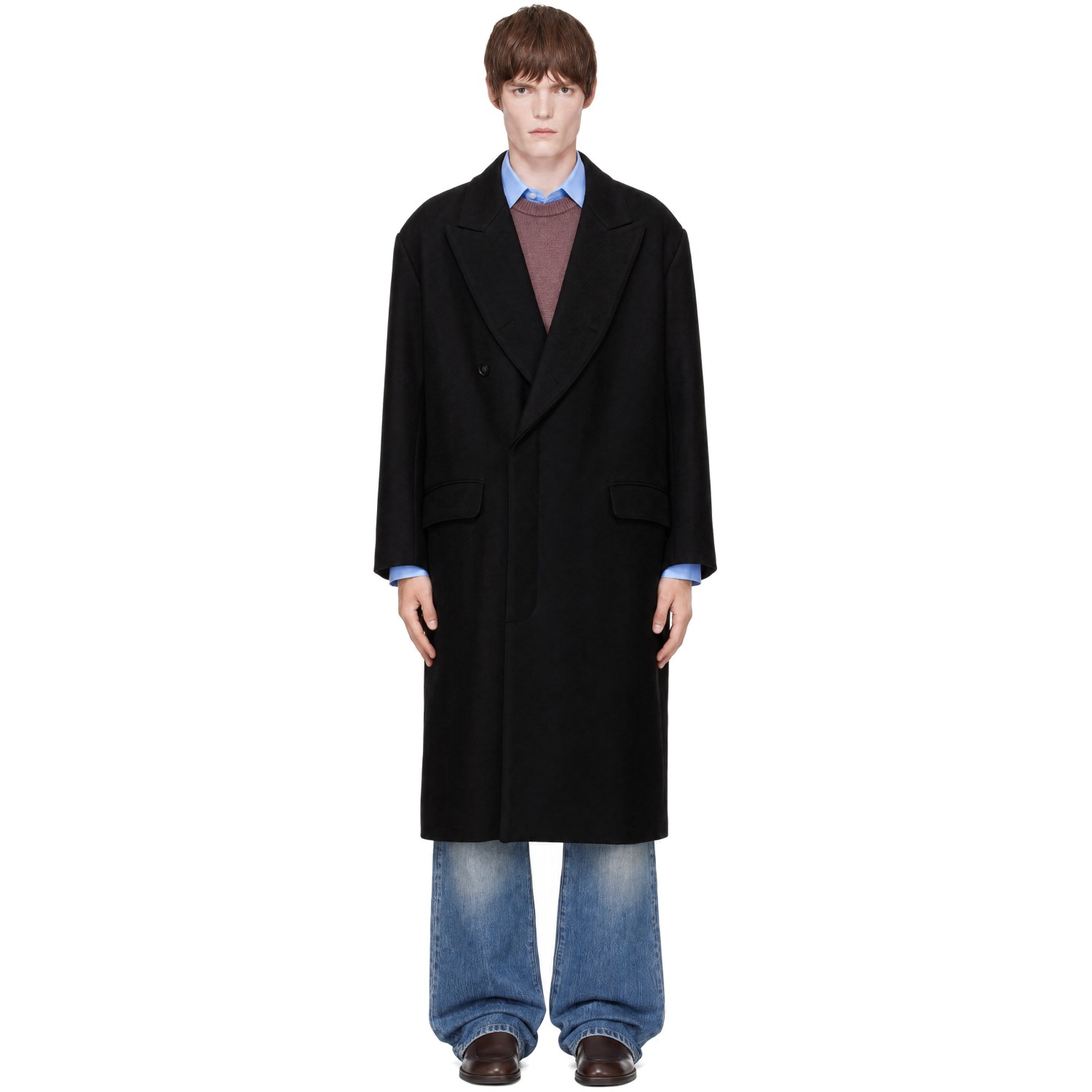 SOSHIOTSUKI Black Open Placket Classic Drill Coat