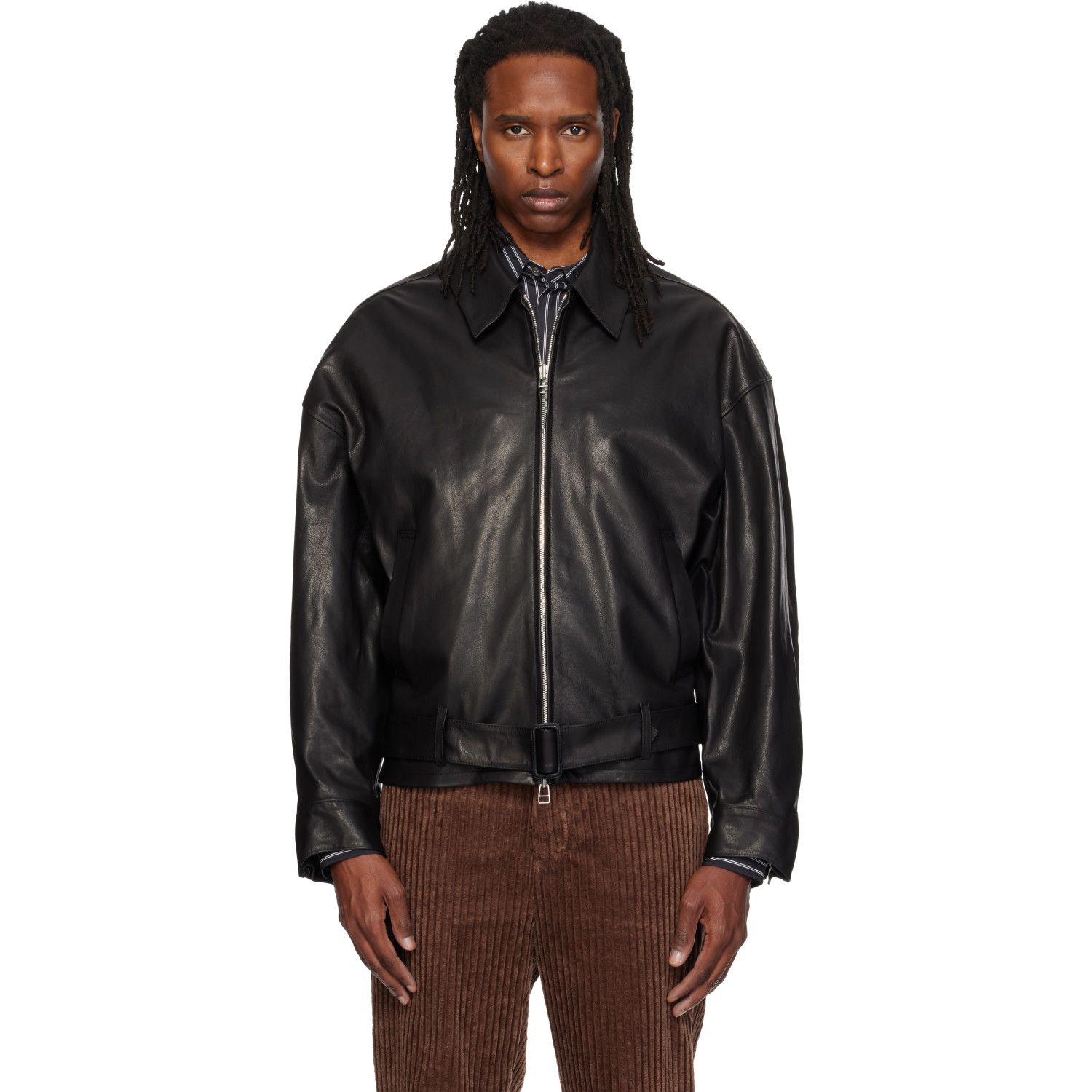 SOSHIOTSUKI Black Oiled Leather Blouson Jacket