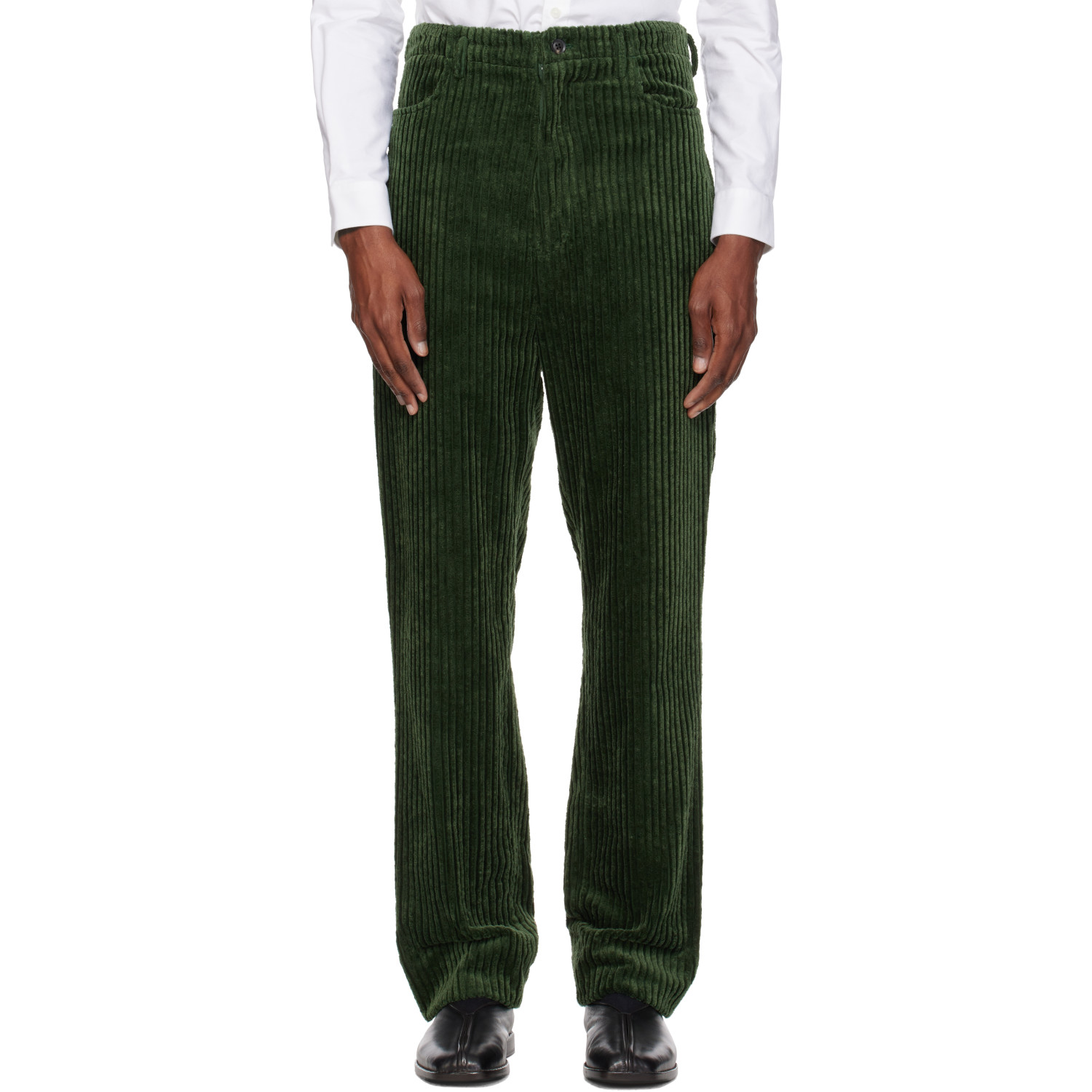SOSHIOTSUKI Green Heavy Wale High Waist Trousers