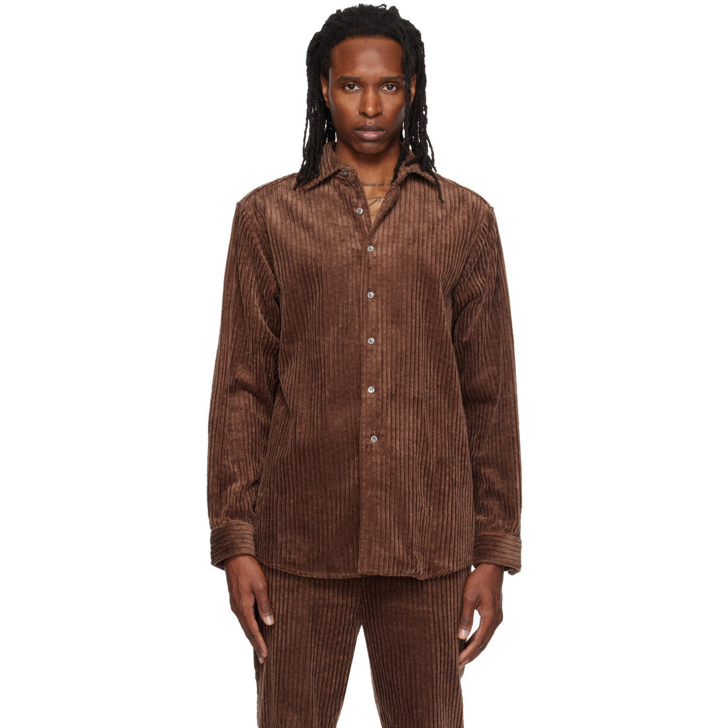 SOSHIOTSUKI Brown Heavy Wale Dress Shirt