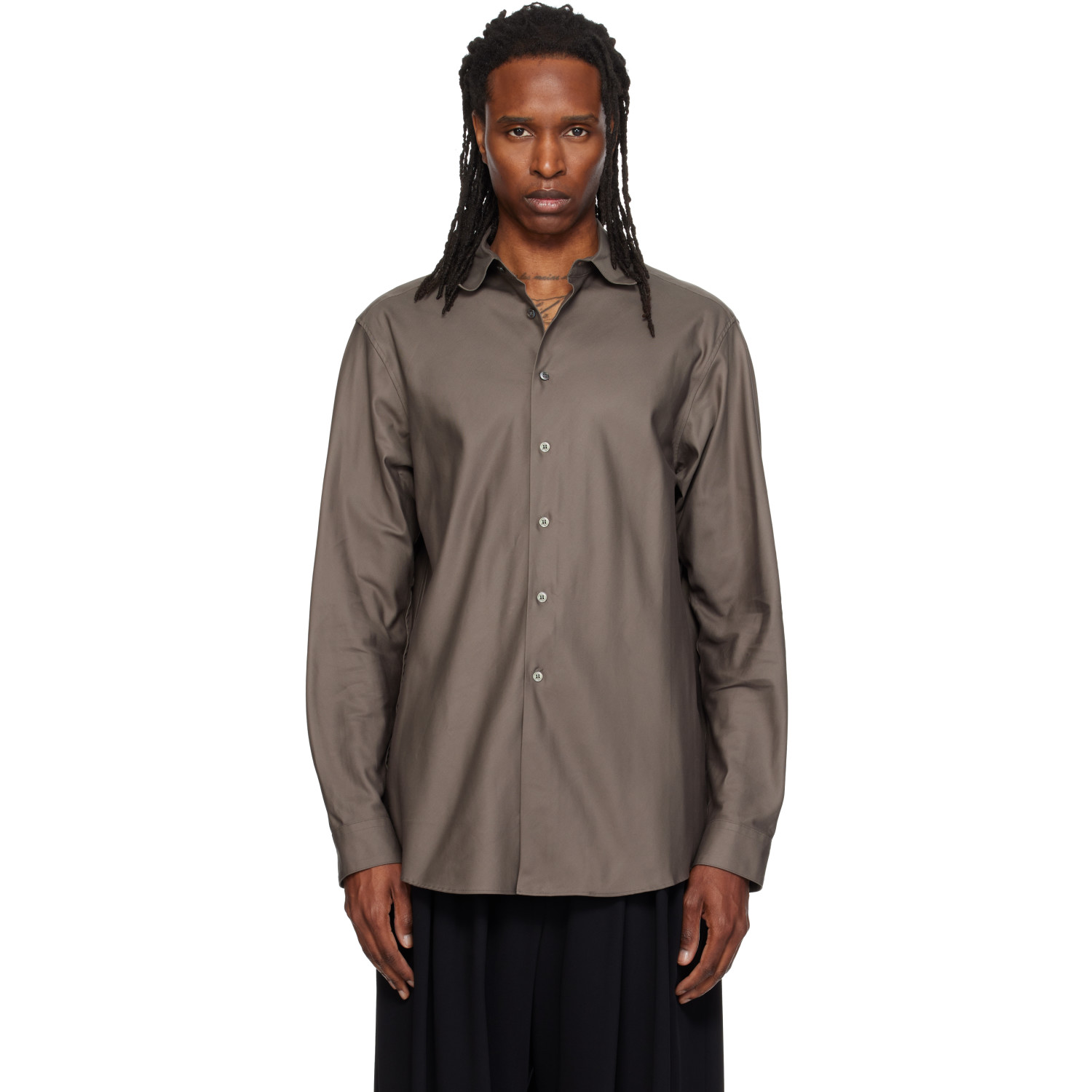 SOSHIOTSUKI Gray Bias Cut Oxford Dress Shirt