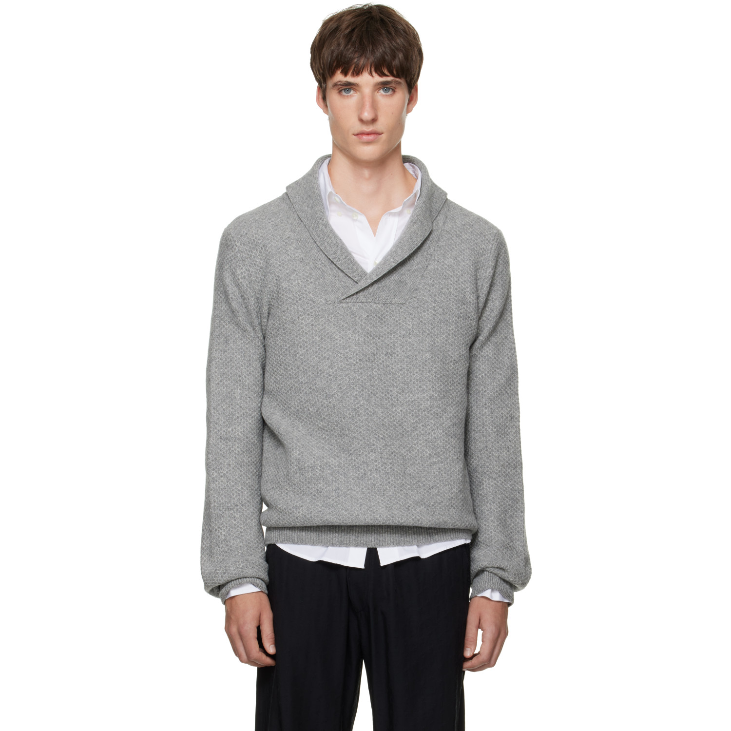 SOSHIOTSUKI Gray Shawl Collar Knit Sweater