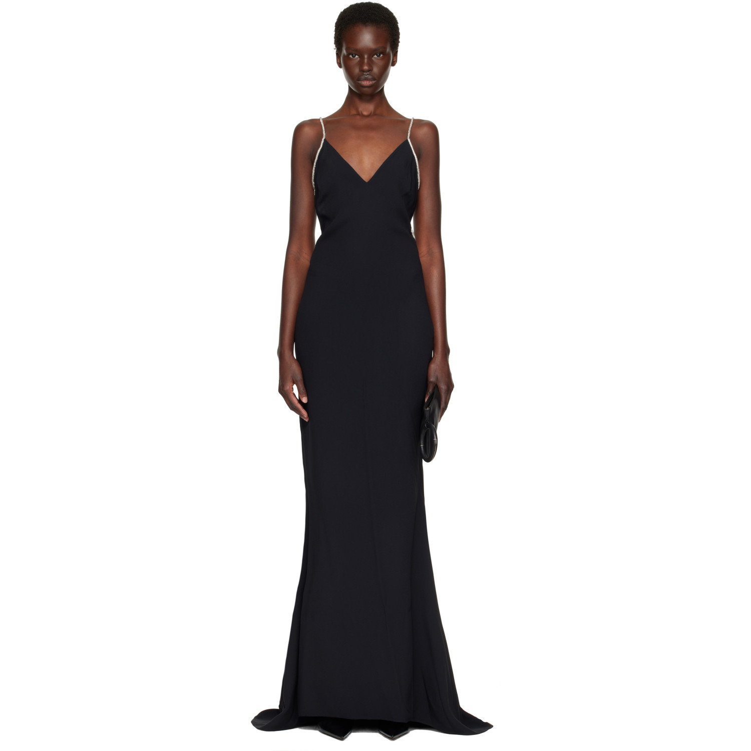 TOM FORD Black Crystal Chain Satin Maxi Evening Dress