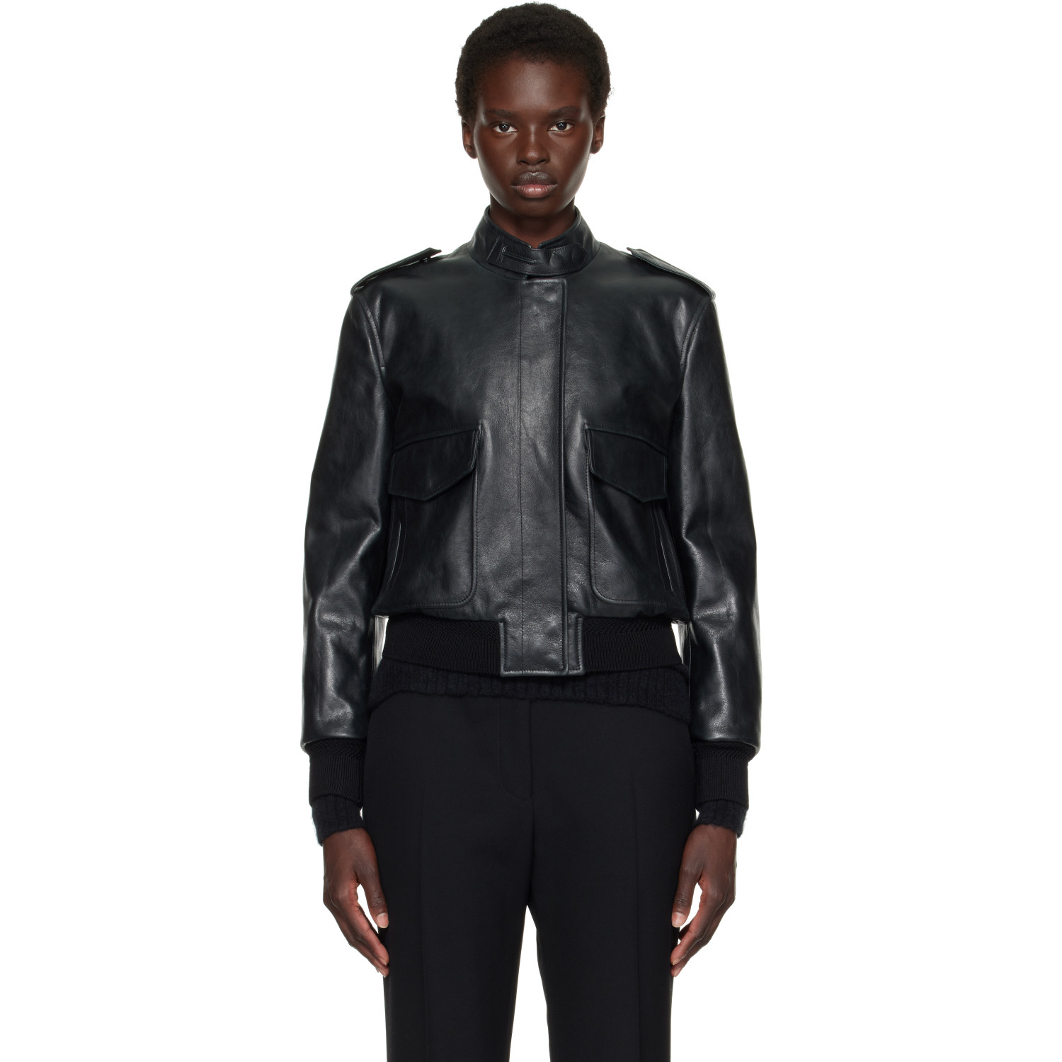 TOM FORD Black Natural Grain Leather Aviator Jacket