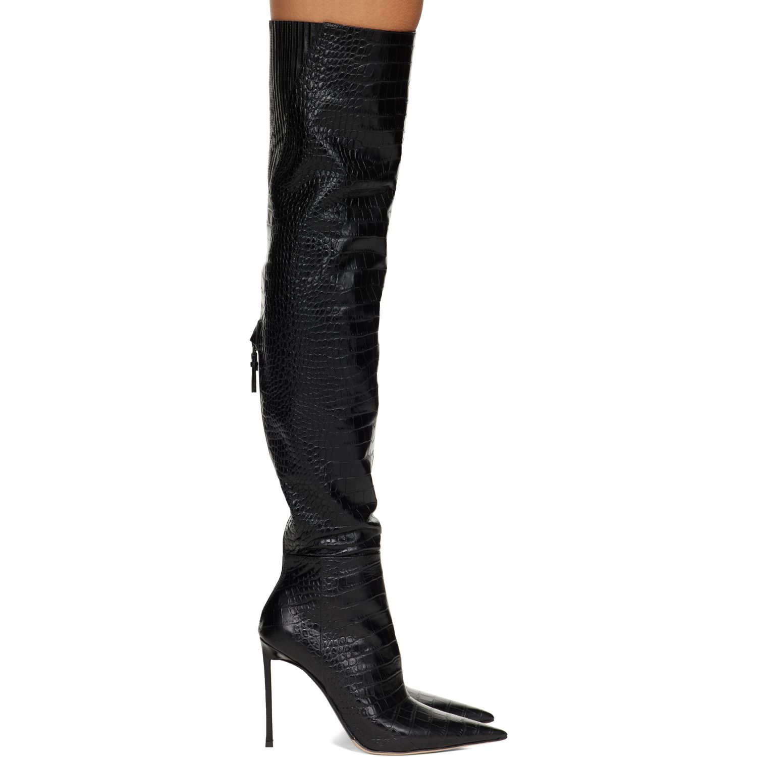TOM FORD Black Shiny Stamped Crocodile Leather Vertigo Thigh High Boots
