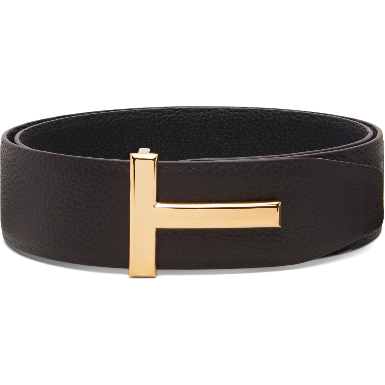 TOM FORD Brown & Black Grain Leather T Icon Reversible Belt