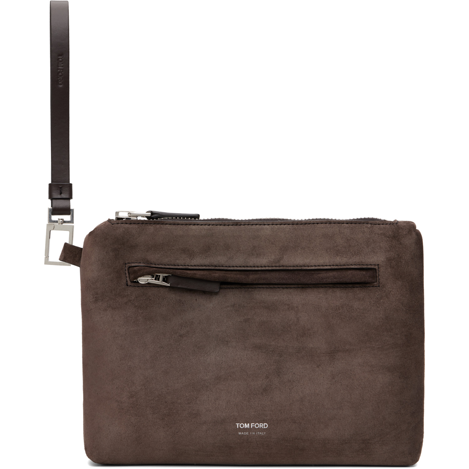 TOM FORD Brown Suede & Soft Leather Wristlet Pouch
