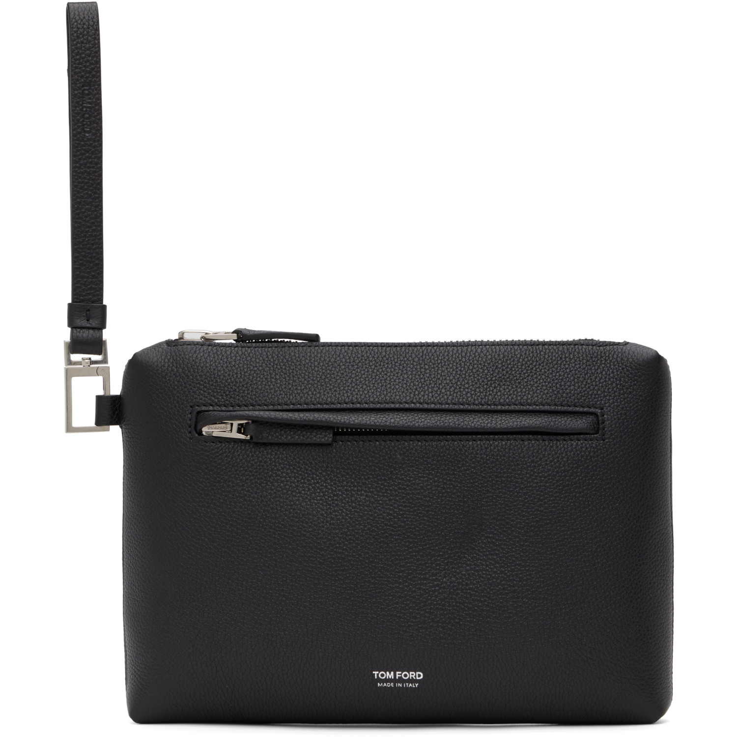 TOM FORD Black Grain Leather Wristlet Pouch
