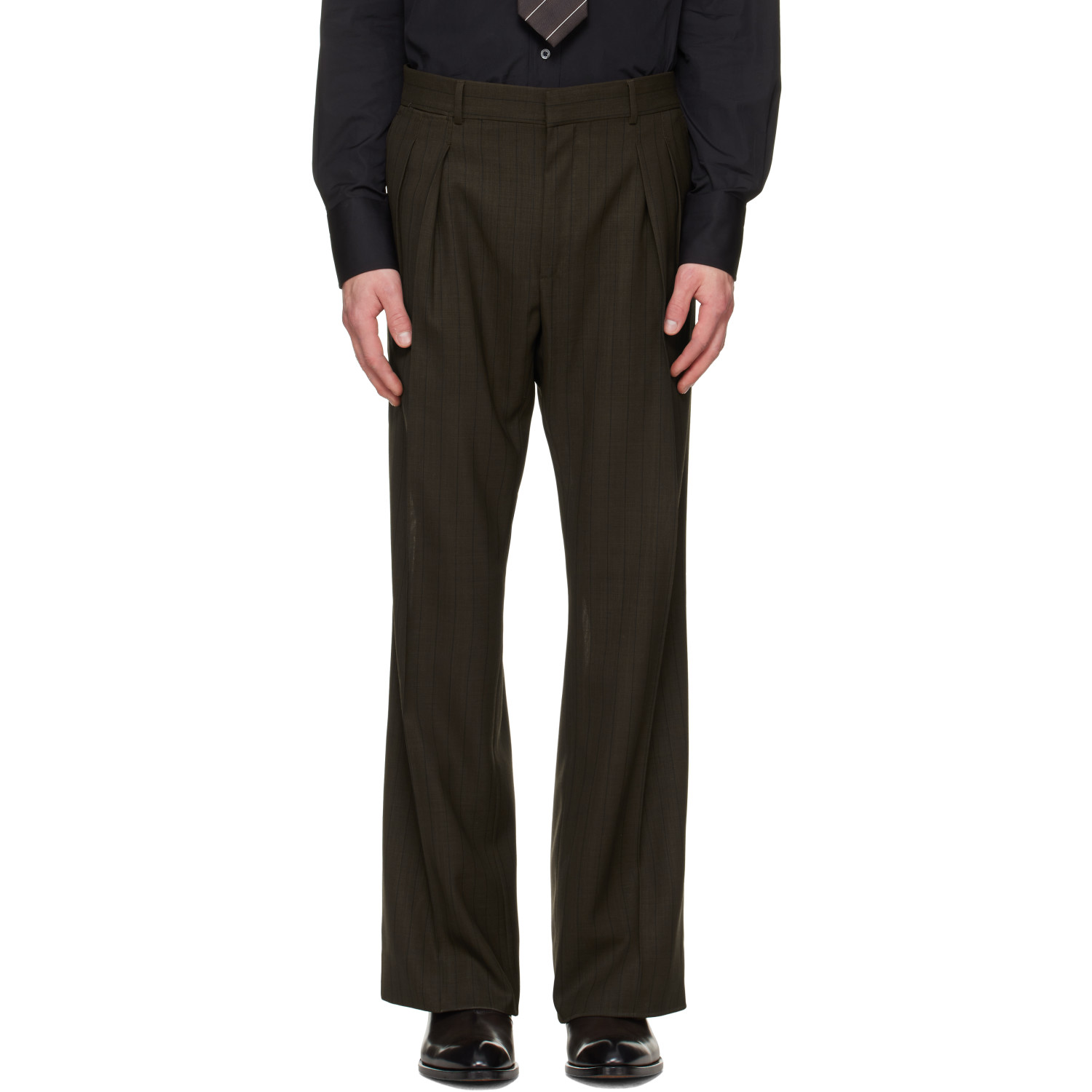TOM FORD Brown Light Fresco Stripe Wide Leg Trousers
