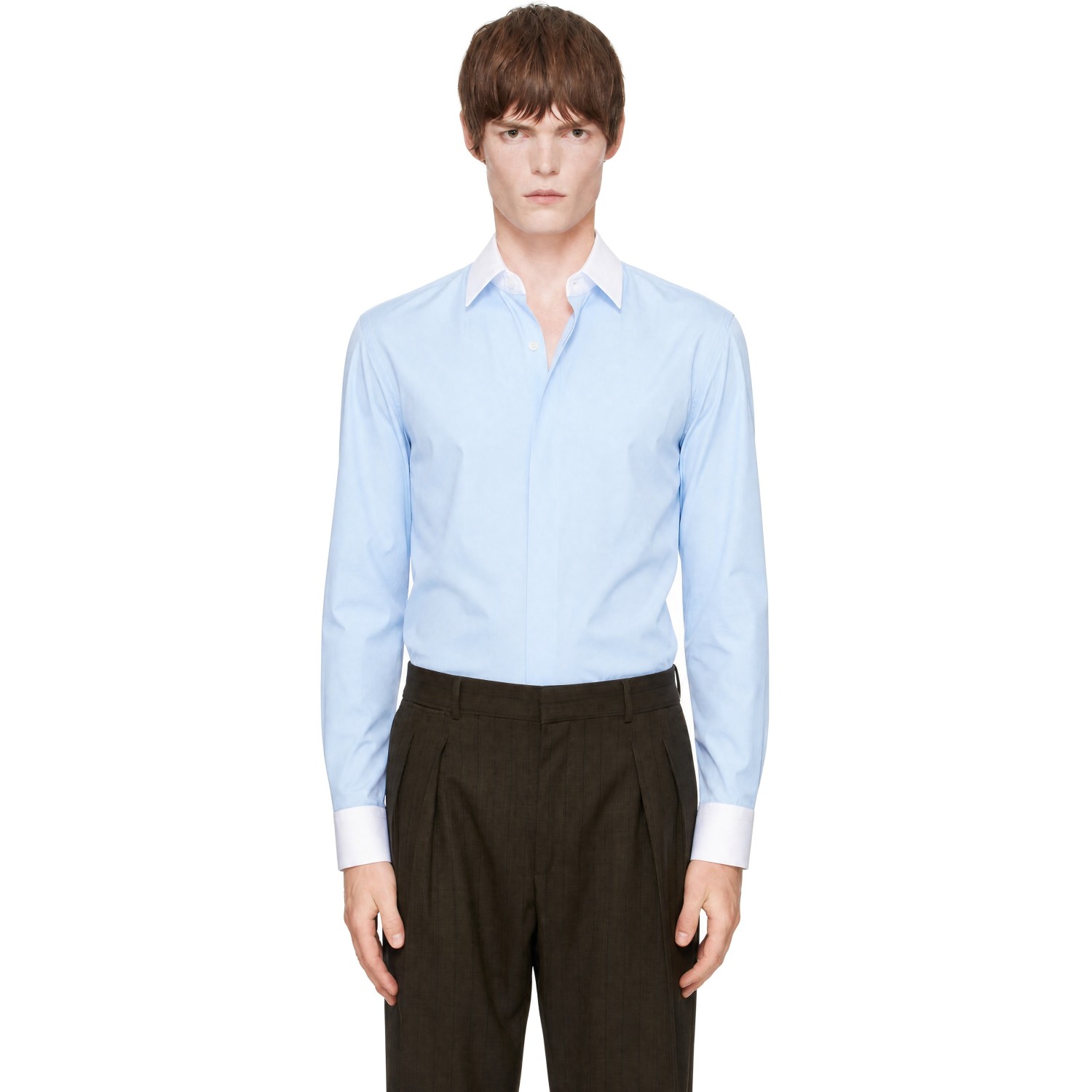 TOM FORD Blue Poplin Contrast Classic Fit Shirt
