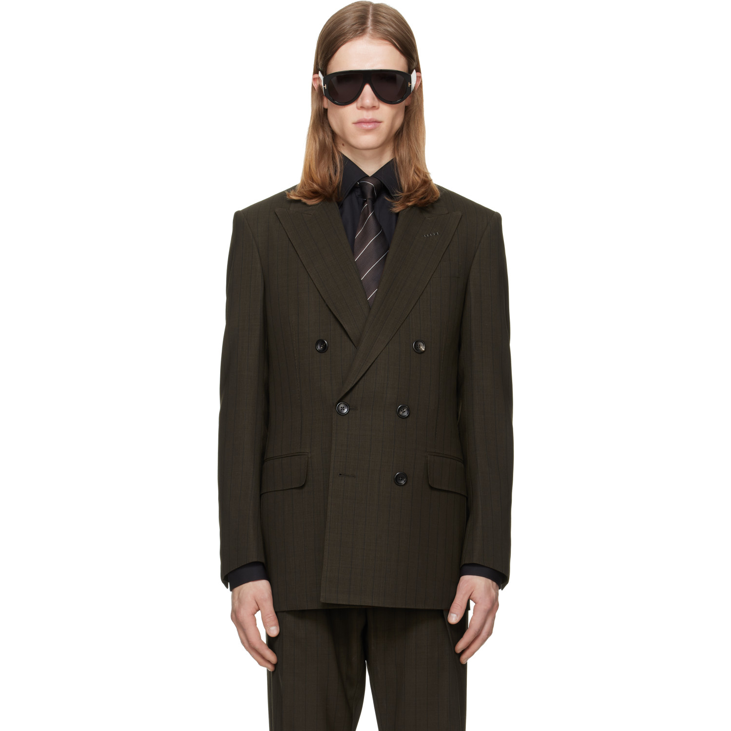 TOM FORD Brown Light Fresco Stripe Blazer