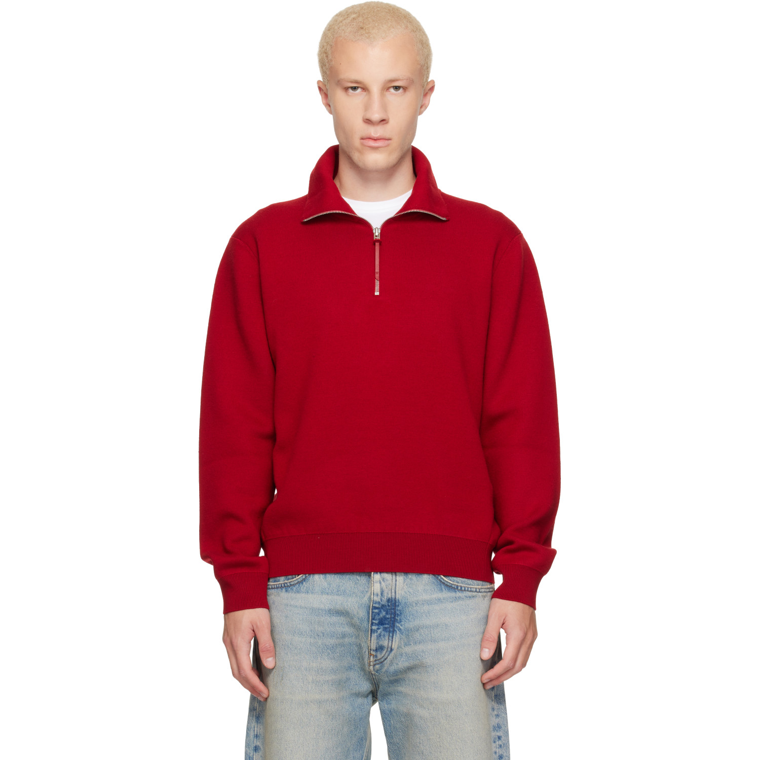 TOM FORD Red Double Face Wool Half Zip Jacket