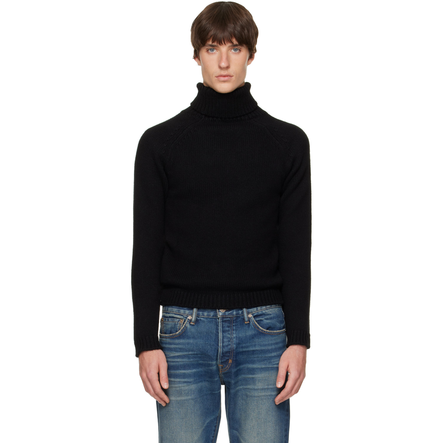 TOM FORD Black Wool Cashmere Mohair Roll Neck Sweater
