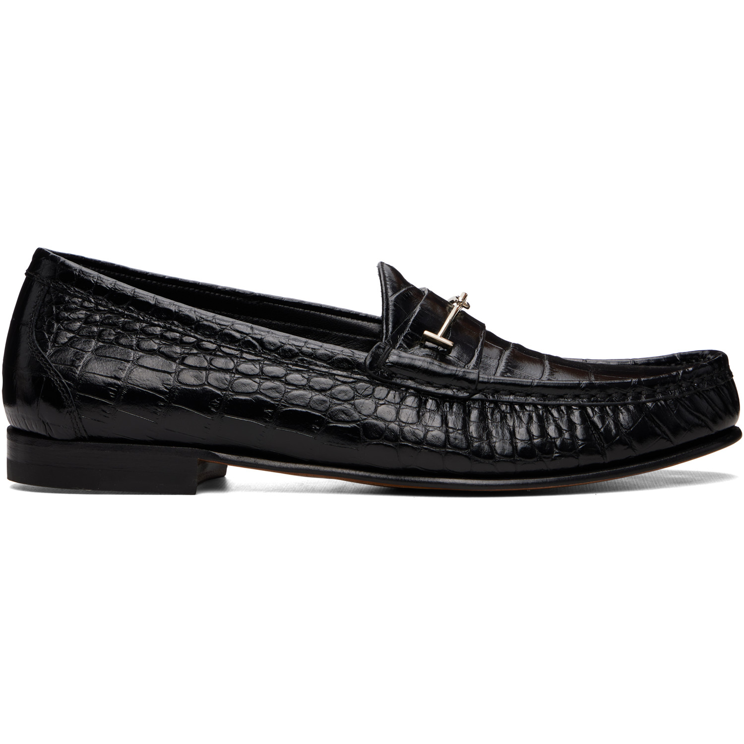 TOM FORD Black Croc Double T Oscar Loafers