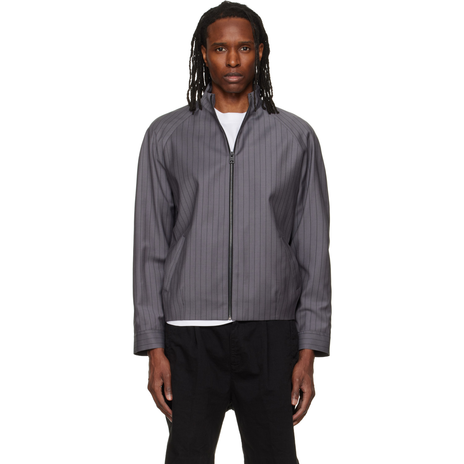 Hugo Gray Slim-Fit Chalk-Stripe Virgin Wool Jacket
