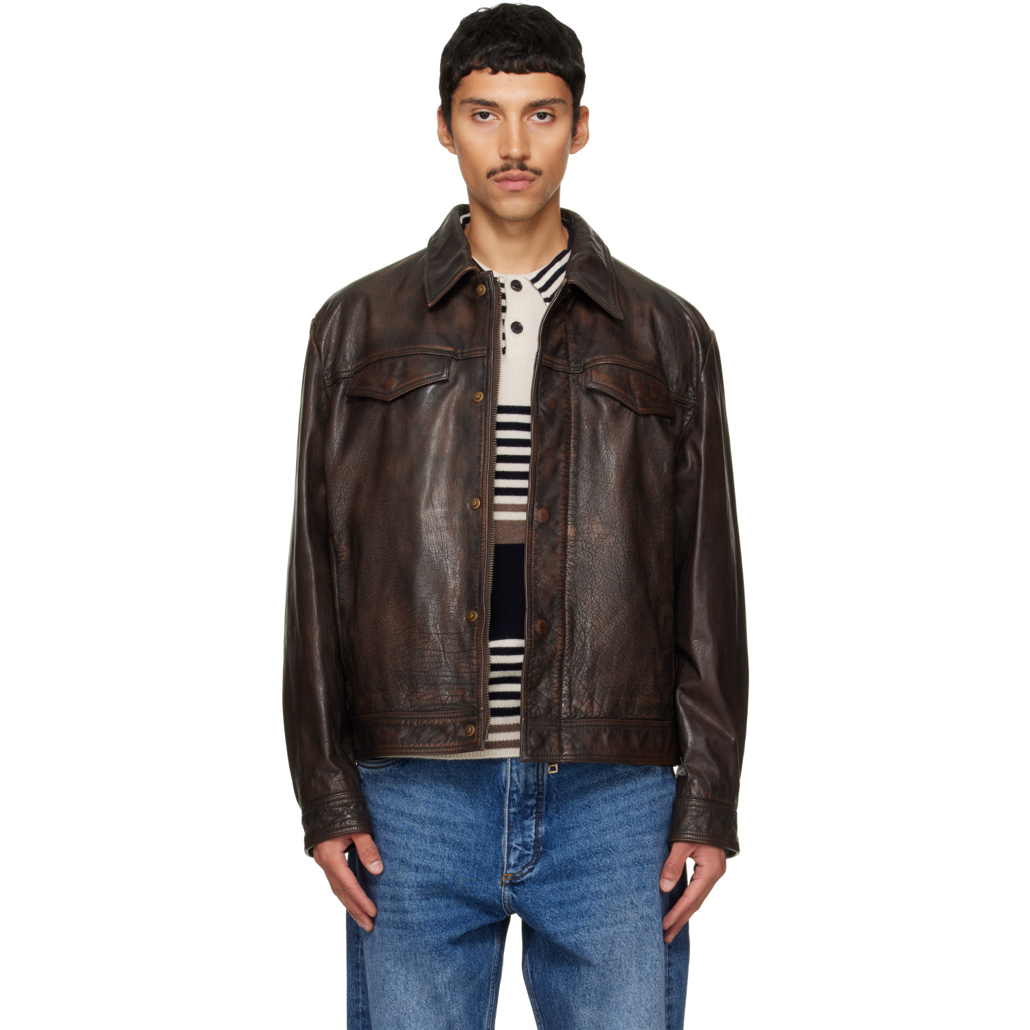 Hugo Brown Regular-Fit Leather Jacket
