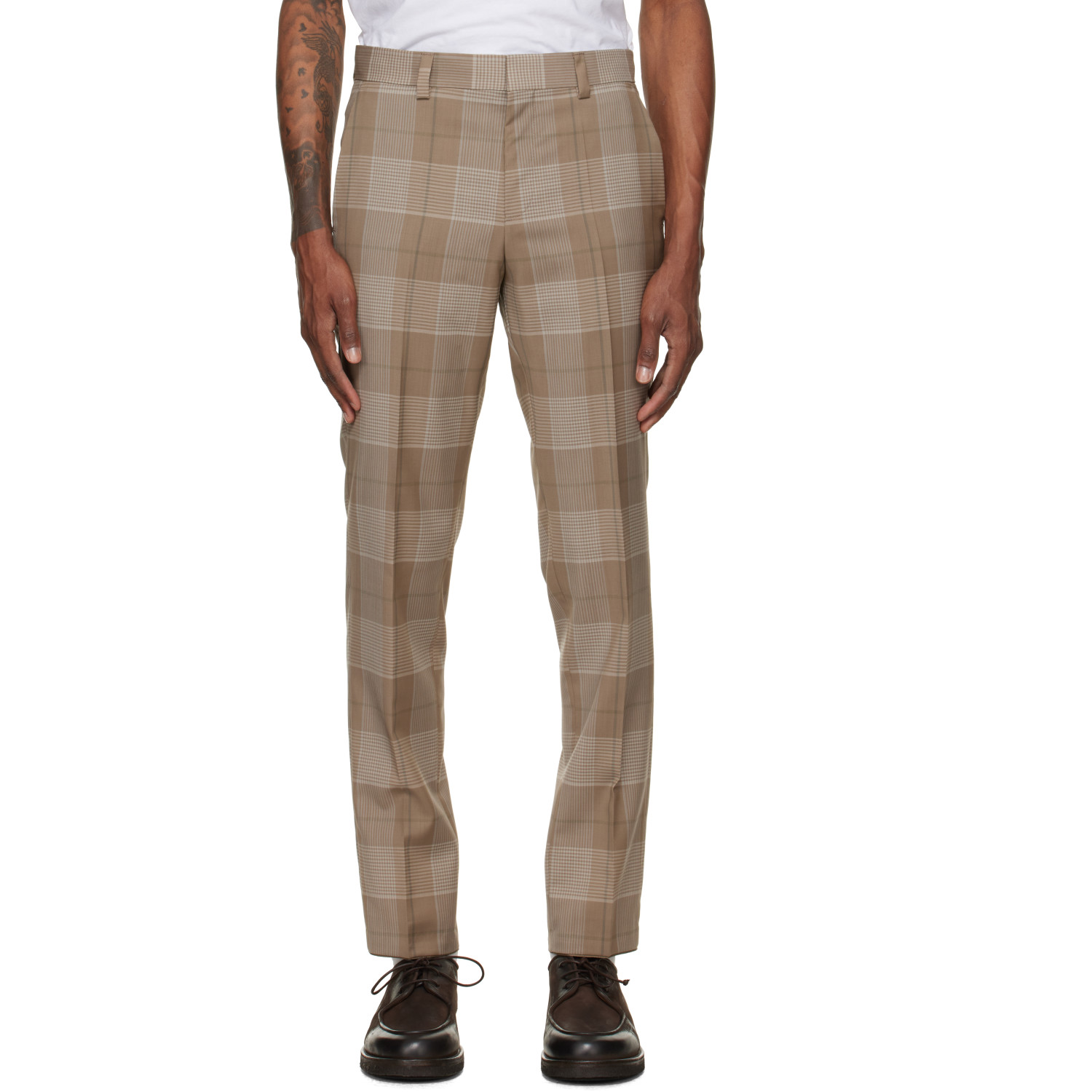 HUGO: Hugo Beige Extra-Slim-Fit Virgin Wool Trousers