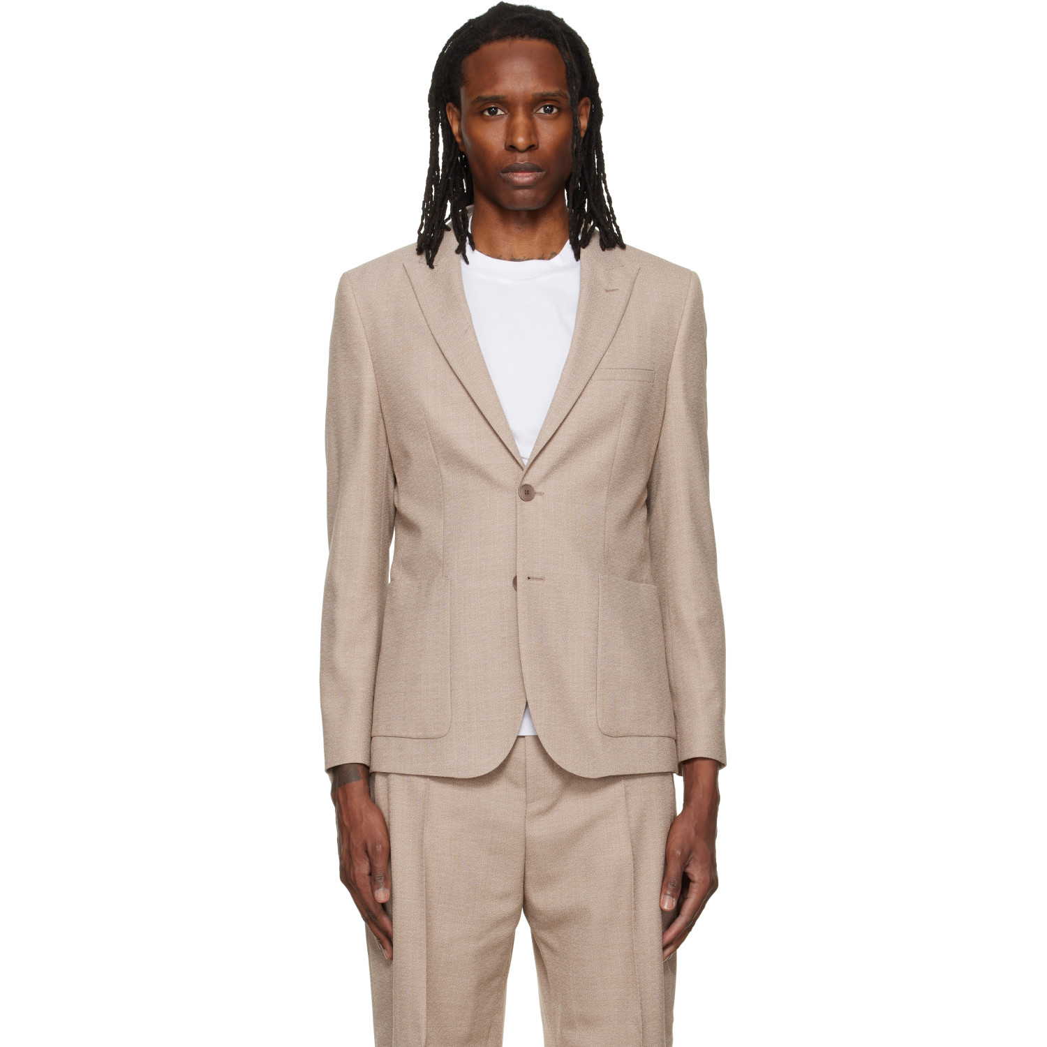 Hugo Beige Peaked Lapel Blazer