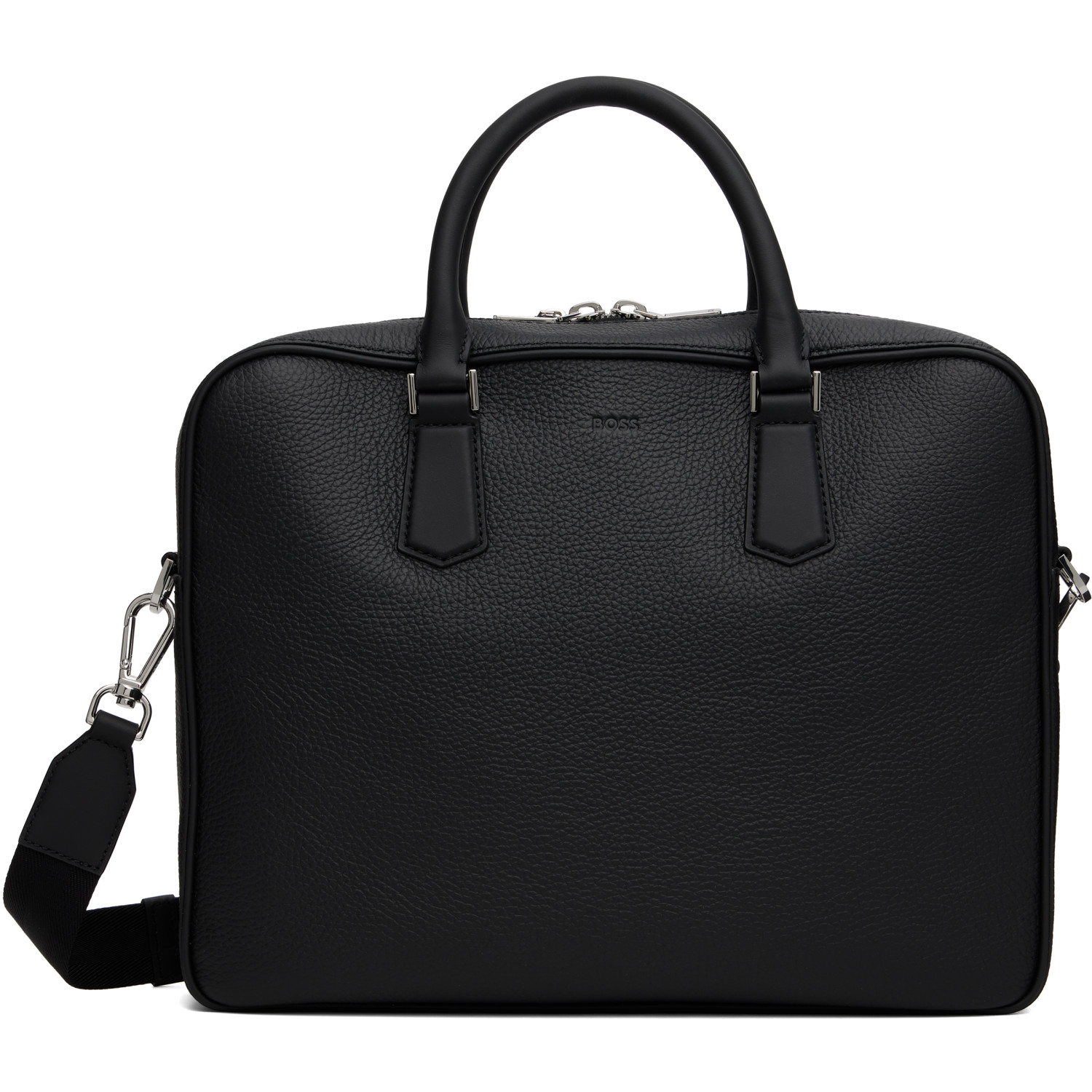 BOSS Black Grained Leather Briefcase