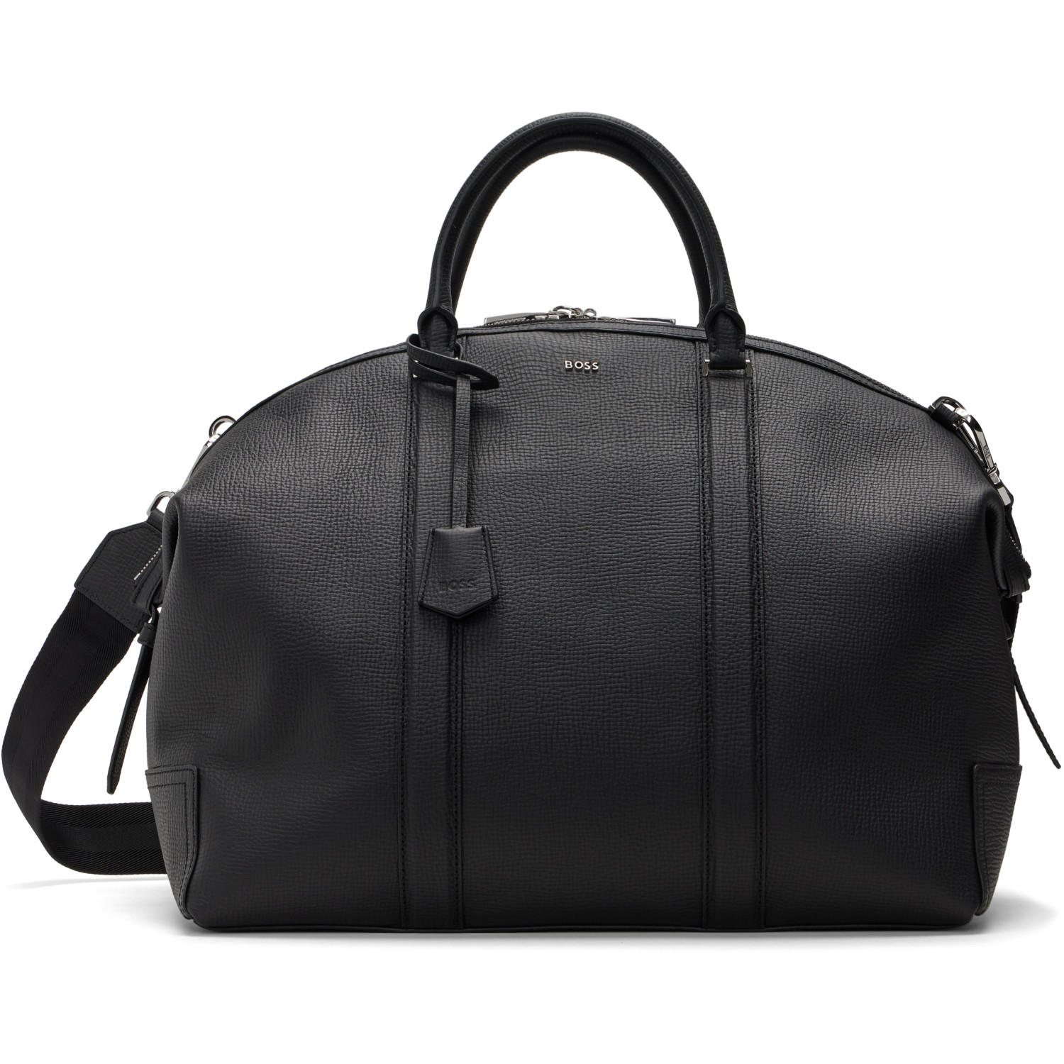 BOSS Black Detachable Strap Leather Duffle Bag