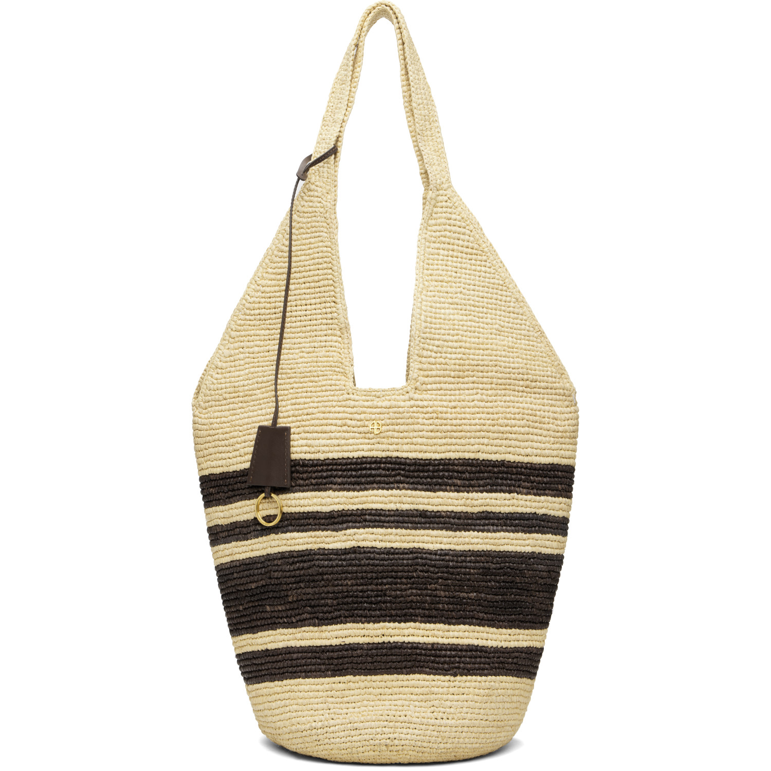 ANINE BING Off-White & Brown Leah Stripes Raffia Bag