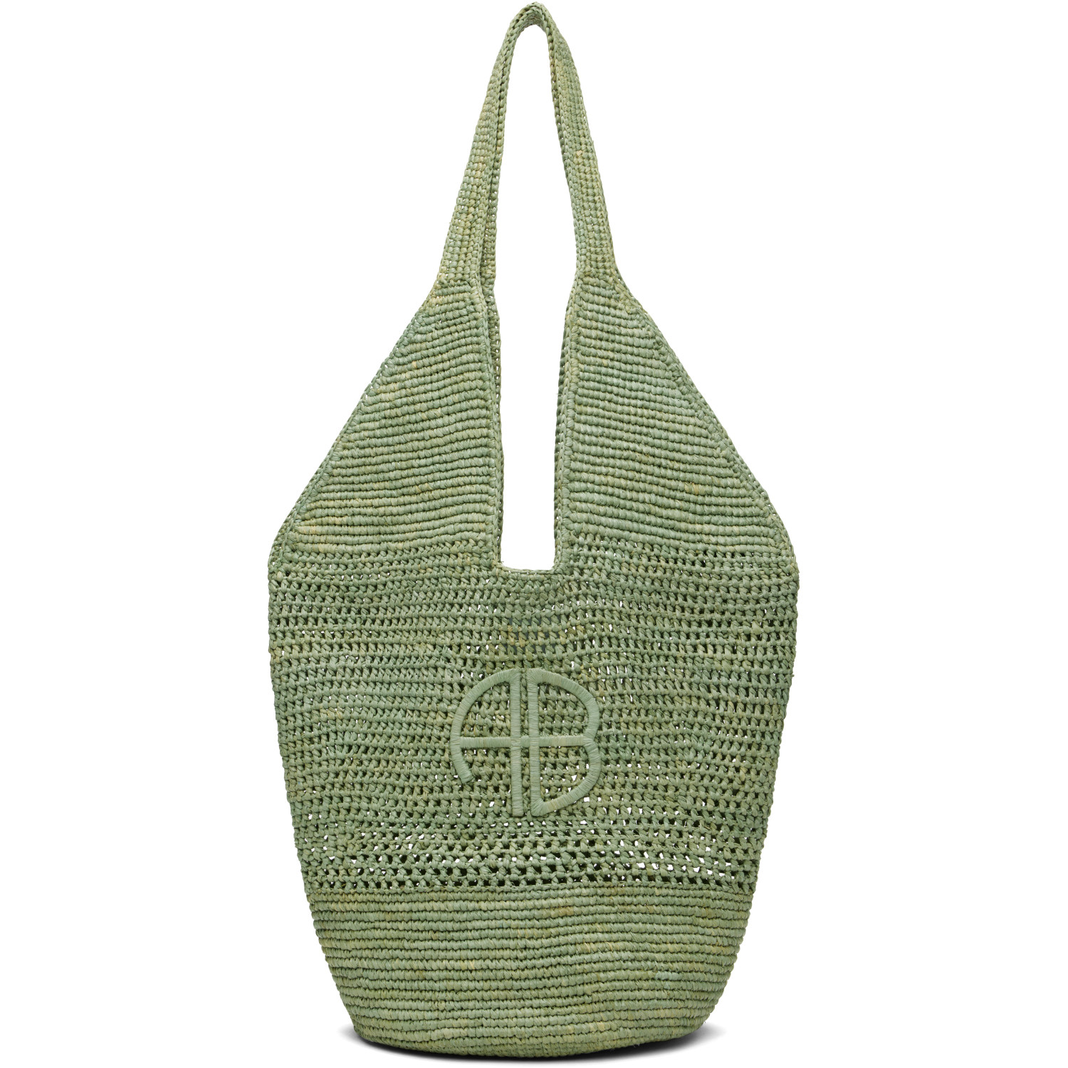 ANINE BING Green Leah Logo Raffia Bag
