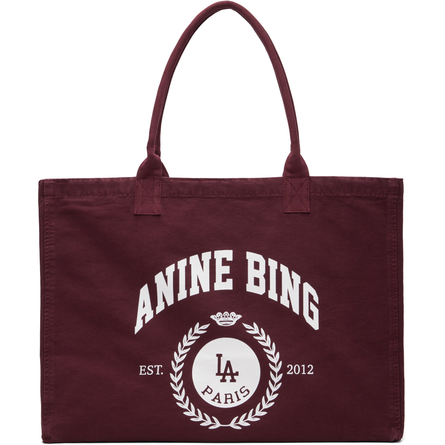 ANINE BING Burgundy Leo Canvas Collegiate Tote