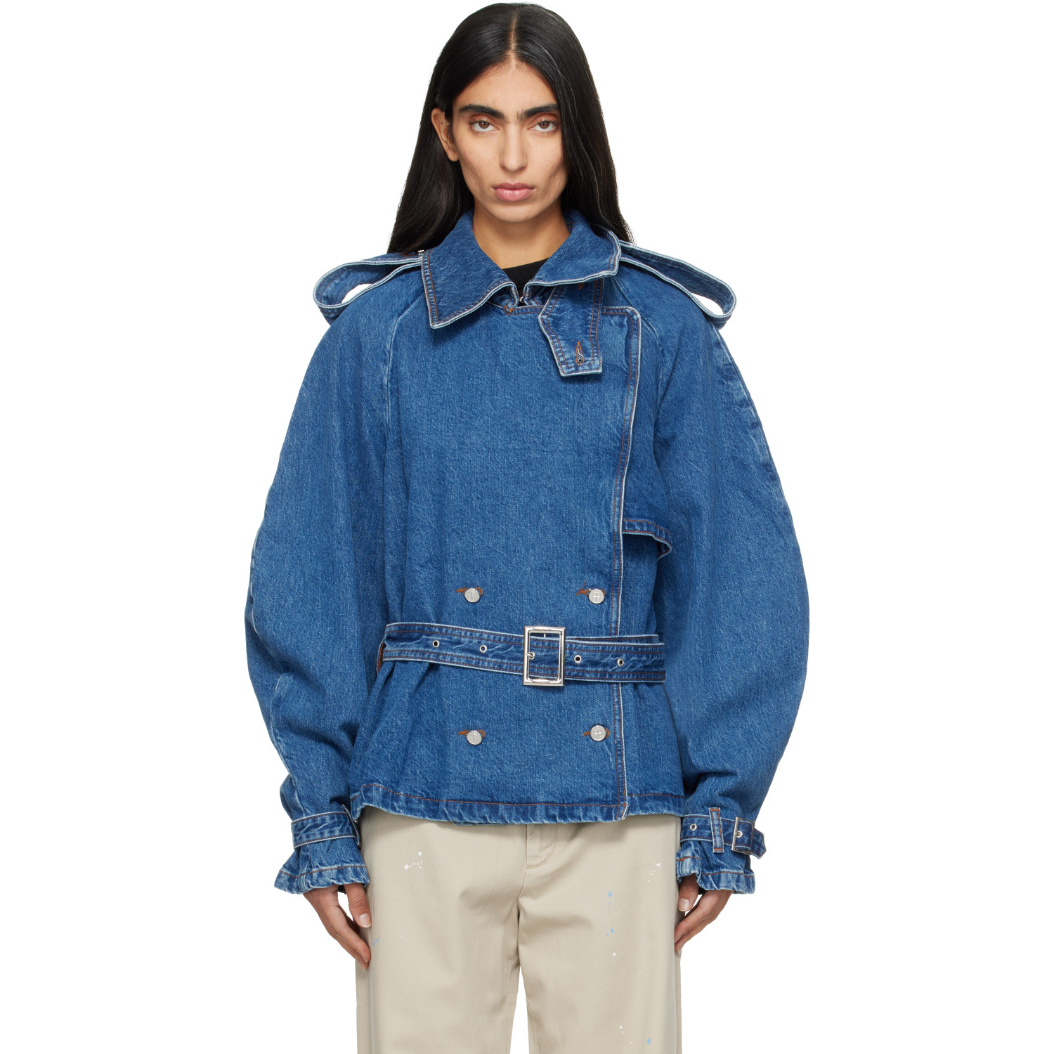 ANINE BING Blue Pascale Denim Trench Jacket