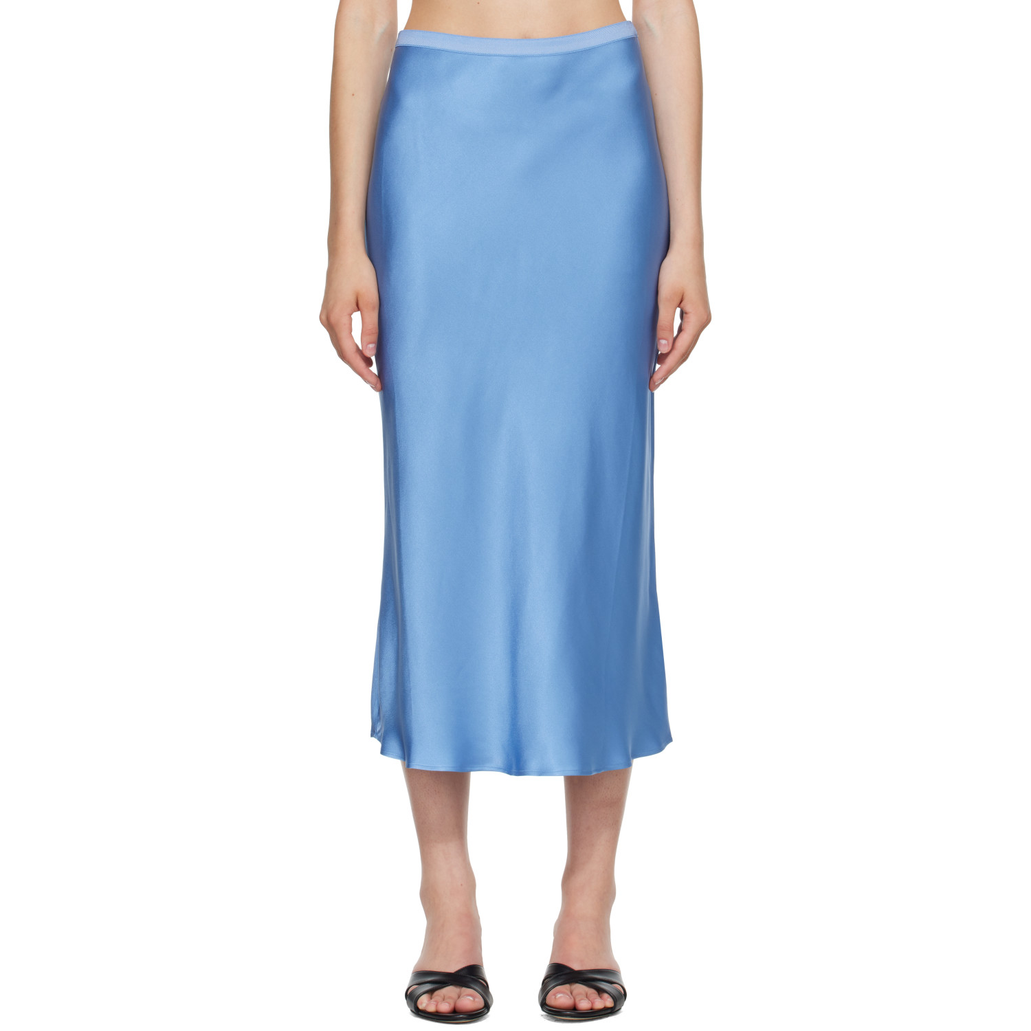 ANINE BING Blue Bar Silk Midi Skirt