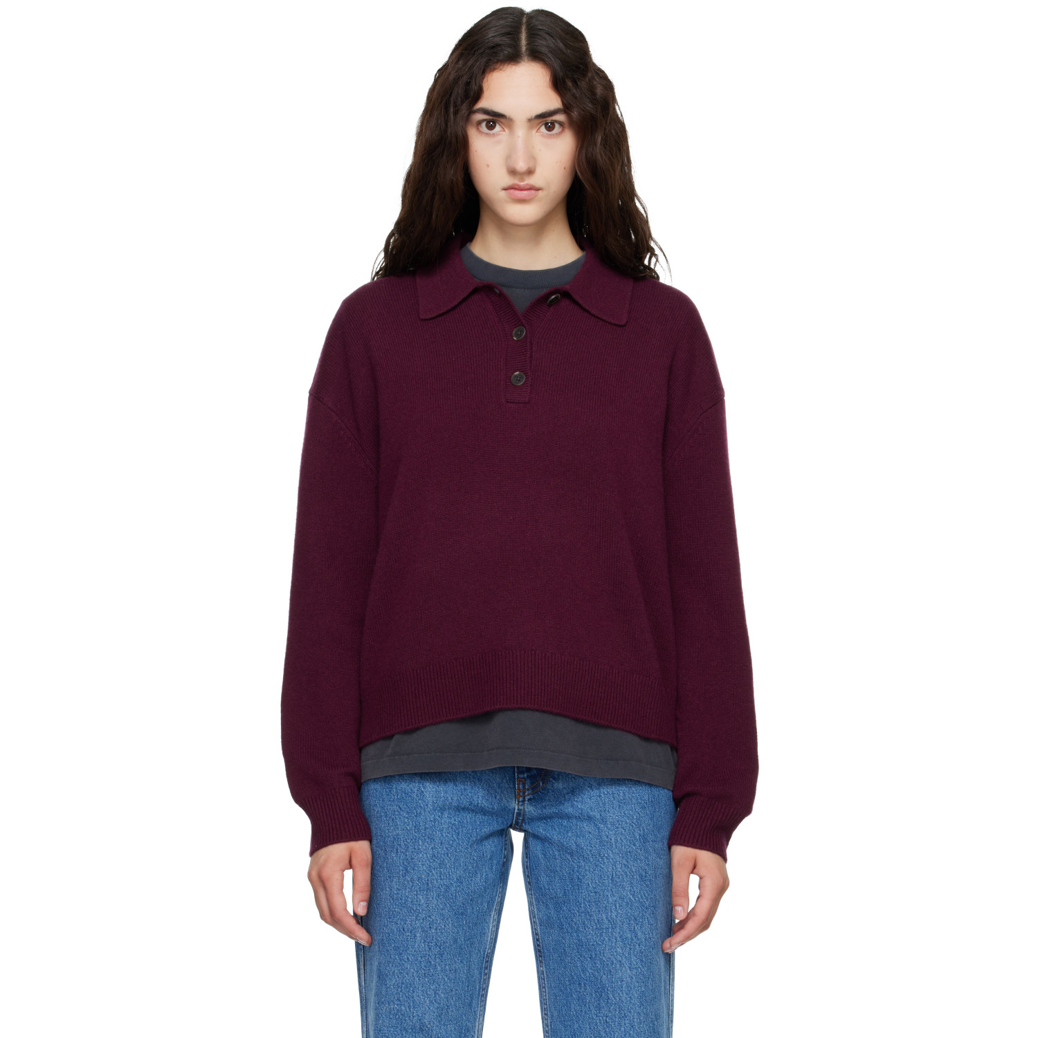 ANINE BING Burgundy Lee Polo