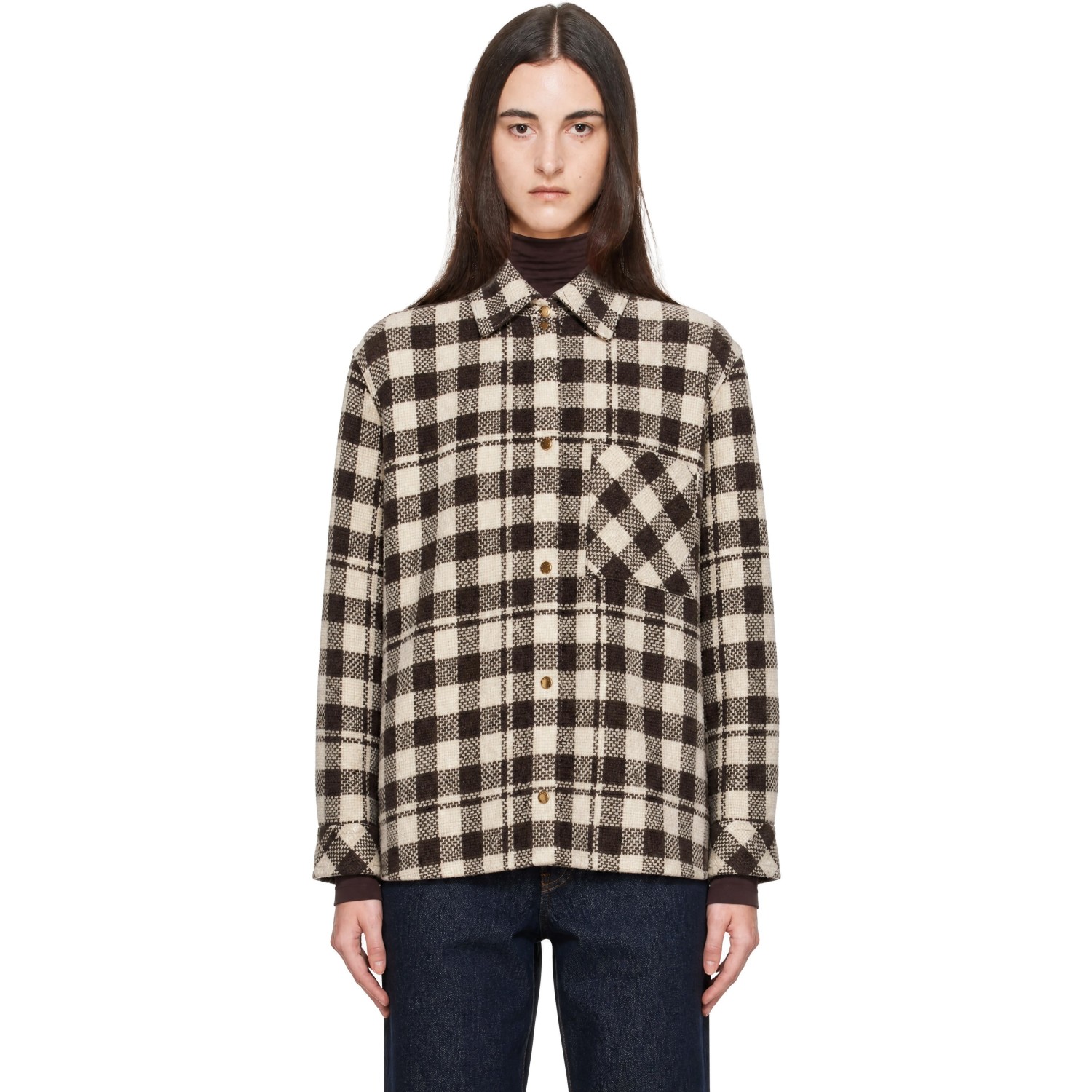 Moncler Beige & Brown Check Wool Shirt In F91 Yellow