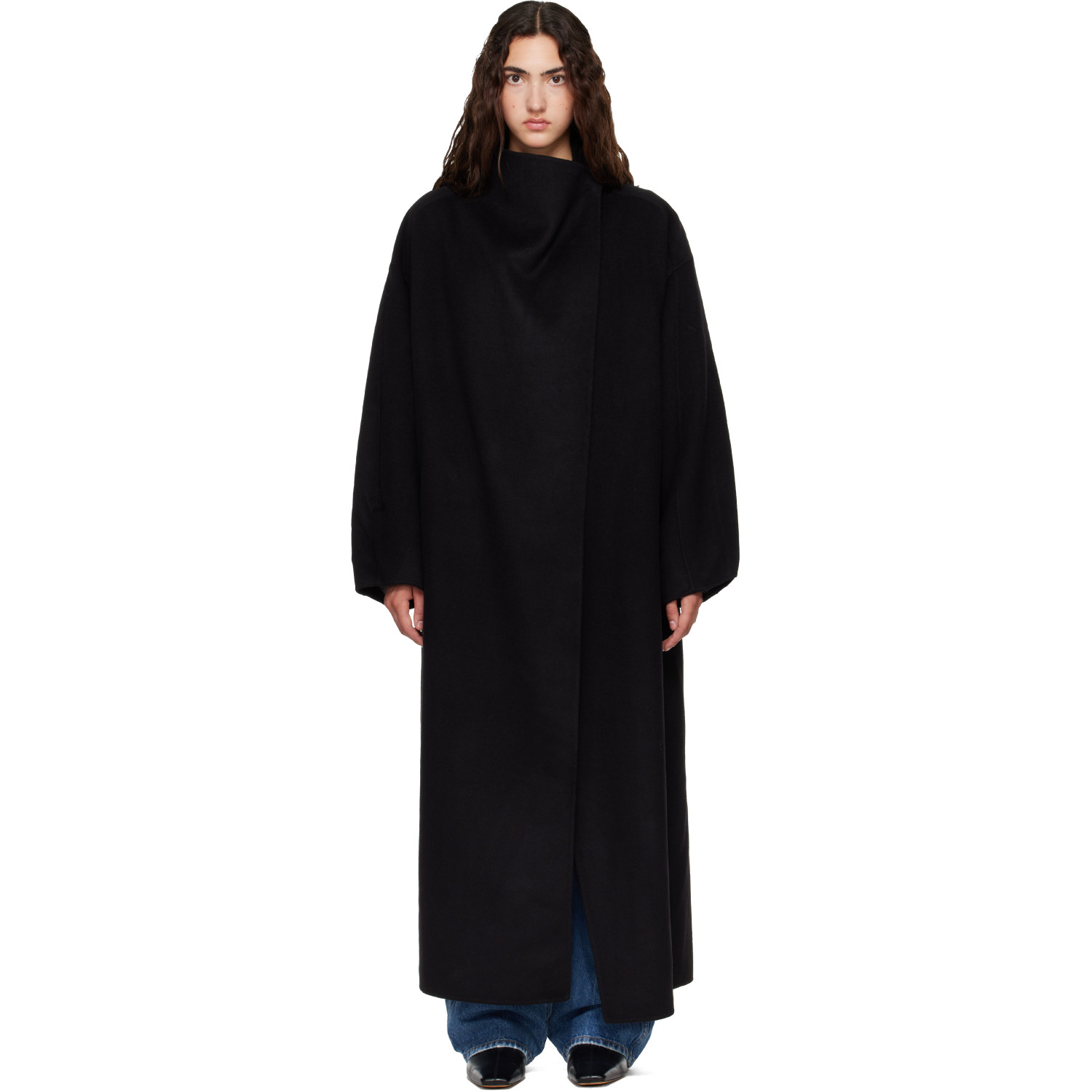 The Frankie Shop Black Leroy Funnel Neck Wool Coat